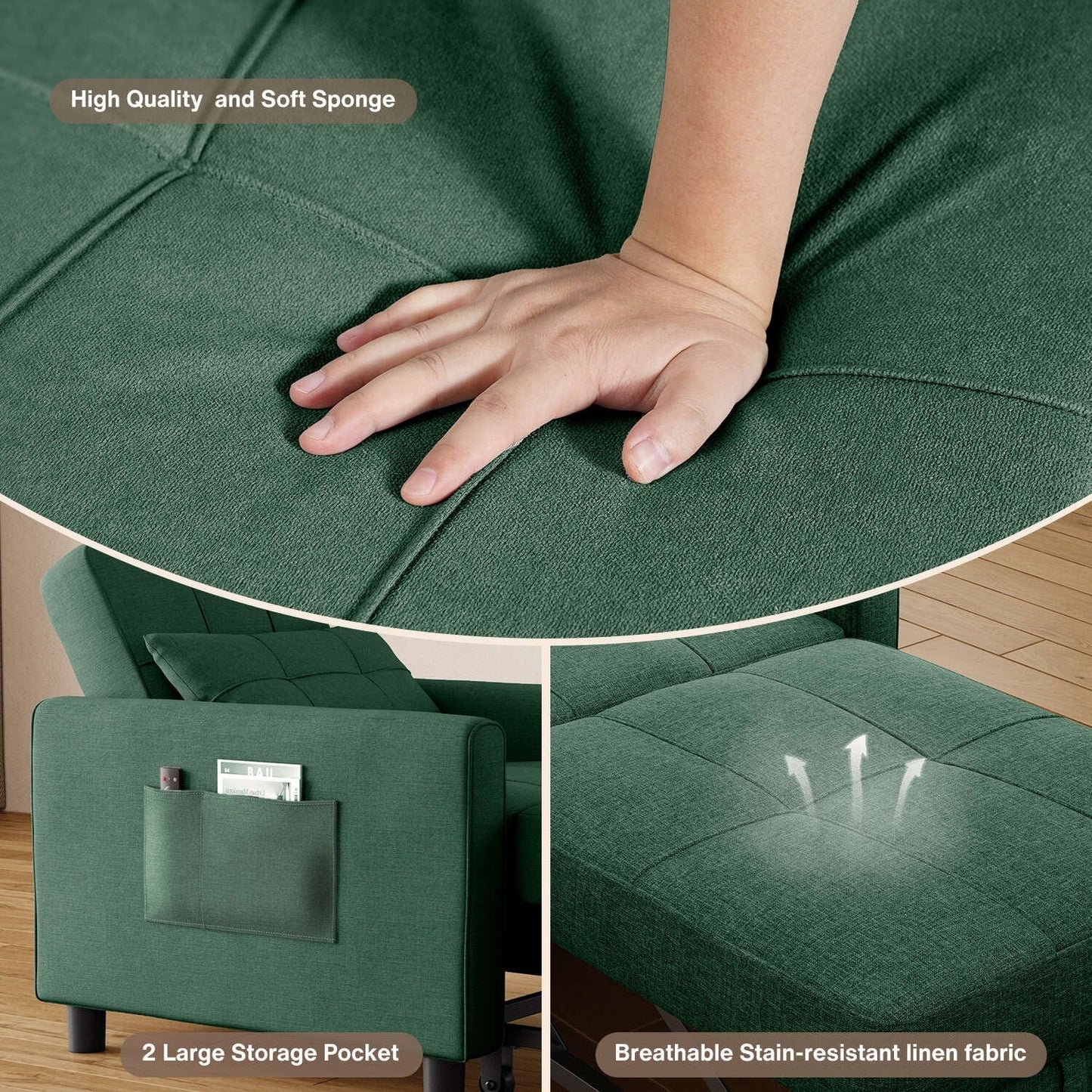 Divano letto trasformabile 3-in-1, divano letto estraibile, letto pieghevole convertibile per soggiorno