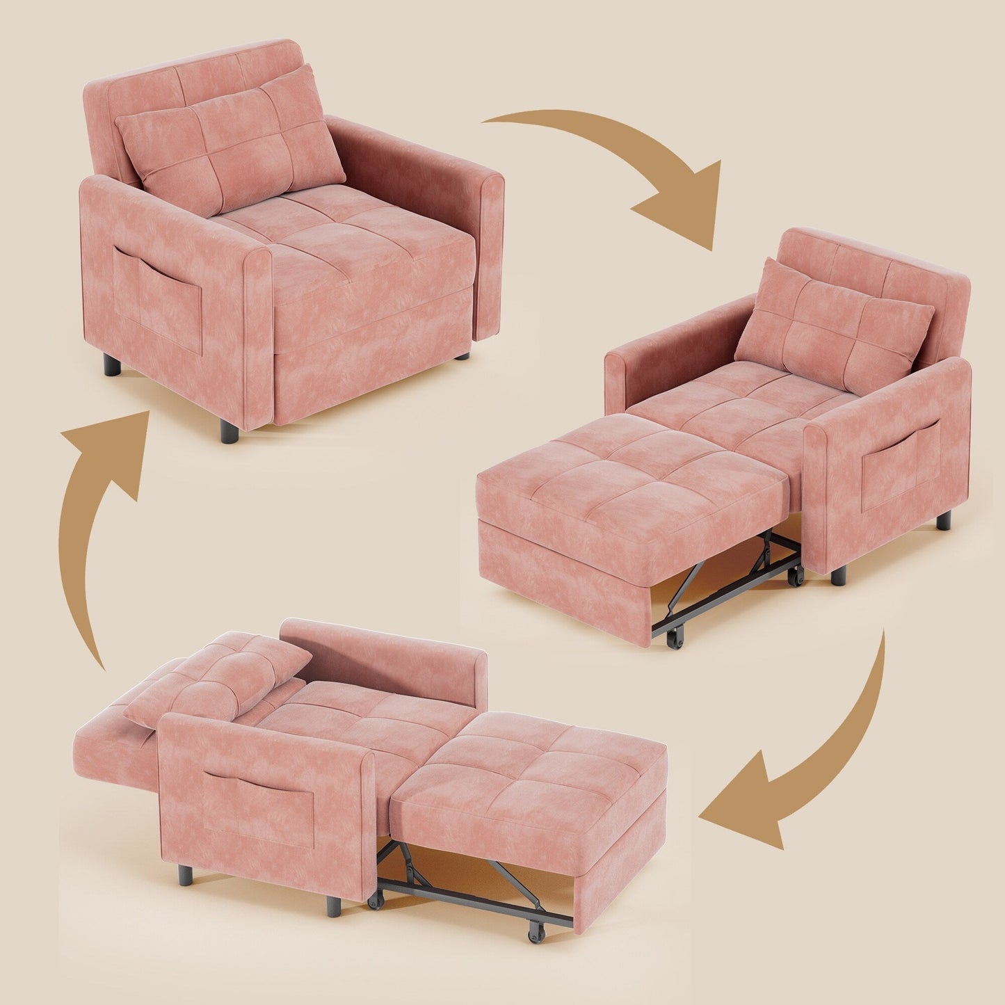 Divano letto trasformabile 3-in-1, divano letto estraibile, letto pieghevole convertibile per soggiorno