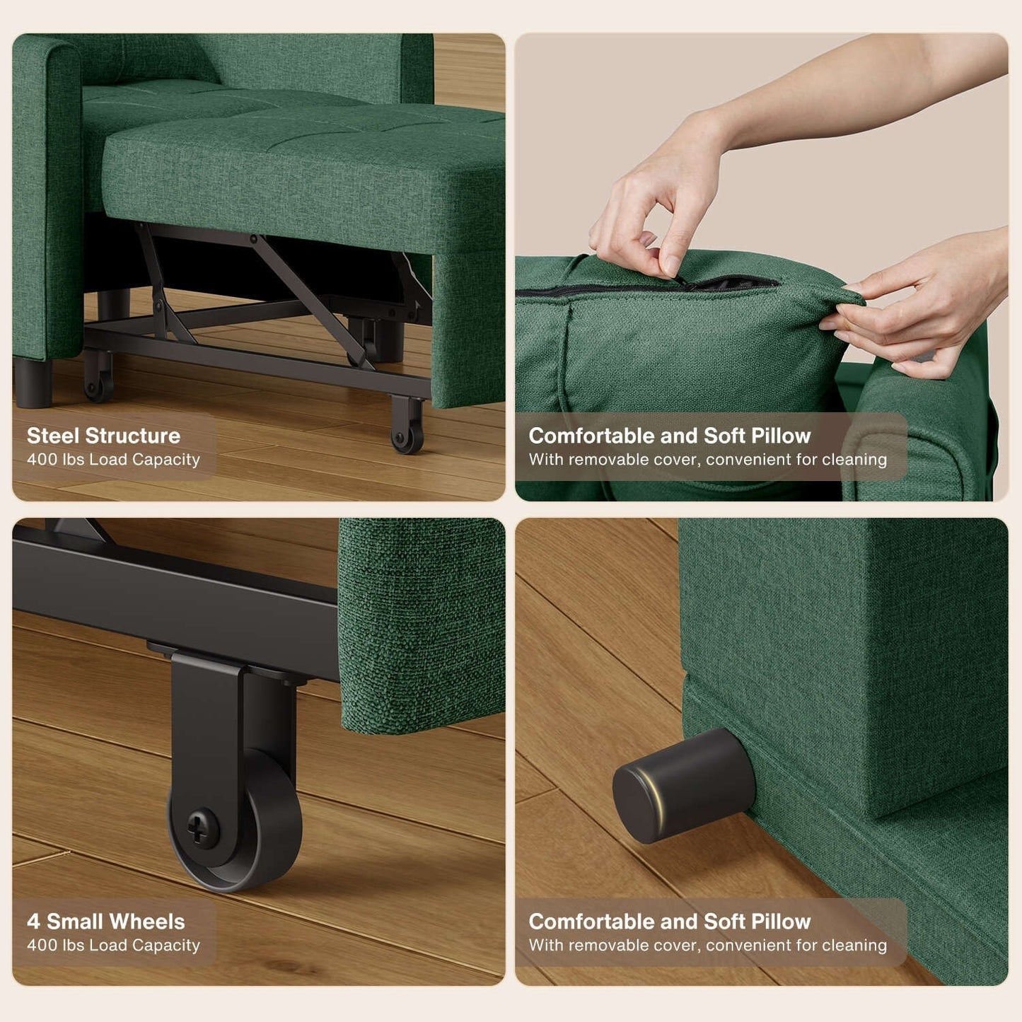 Divano letto trasformabile 3-in-1, divano letto estraibile, letto pieghevole convertibile per soggiorno