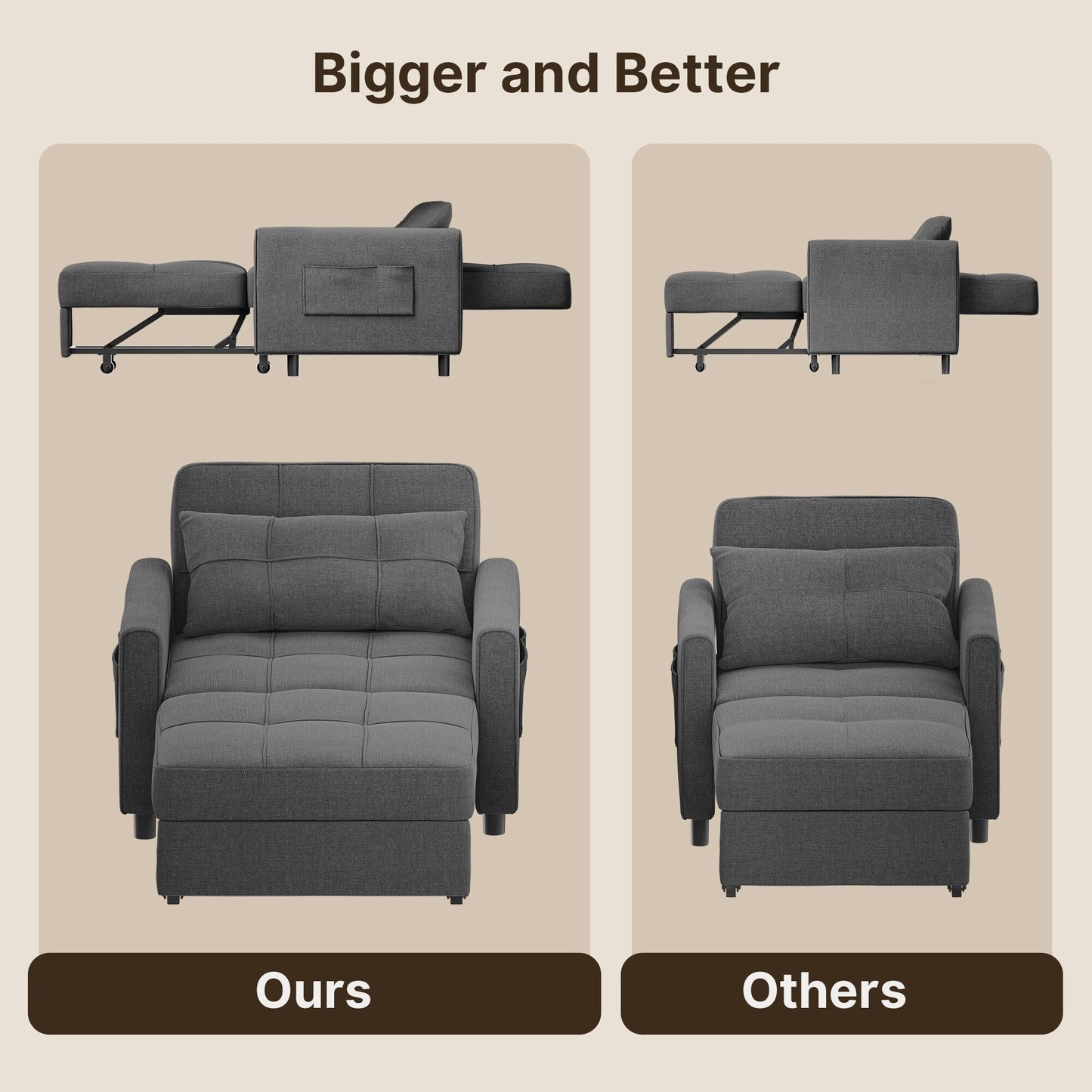 Divano letto estraibile 3 in 1, poltrona letto, divano letto imbottito regolabile e pieghevole.