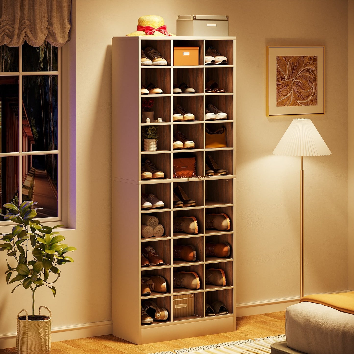 Mobile porta scarpe alto da 30 paia, scaffale porta scarpe in legno bianco a 10 ripiani per armadio, ingresso - 10 ripiani