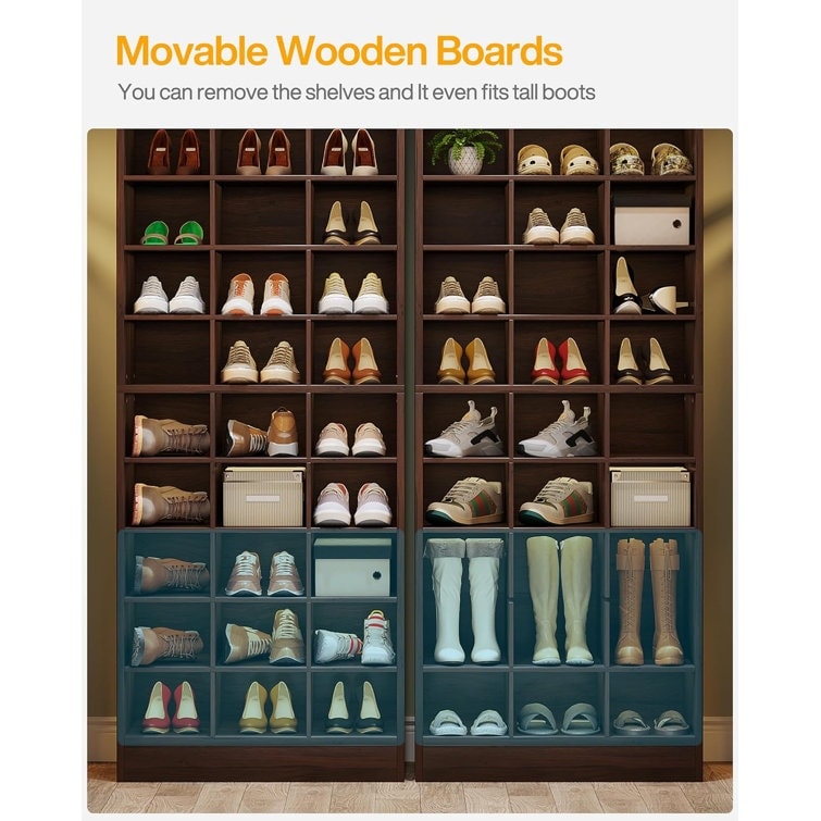 Mobile porta scarpe alto da 30 paia, scaffale porta scarpe in legno bianco a 10 ripiani per armadio, ingresso - 10 ripiani