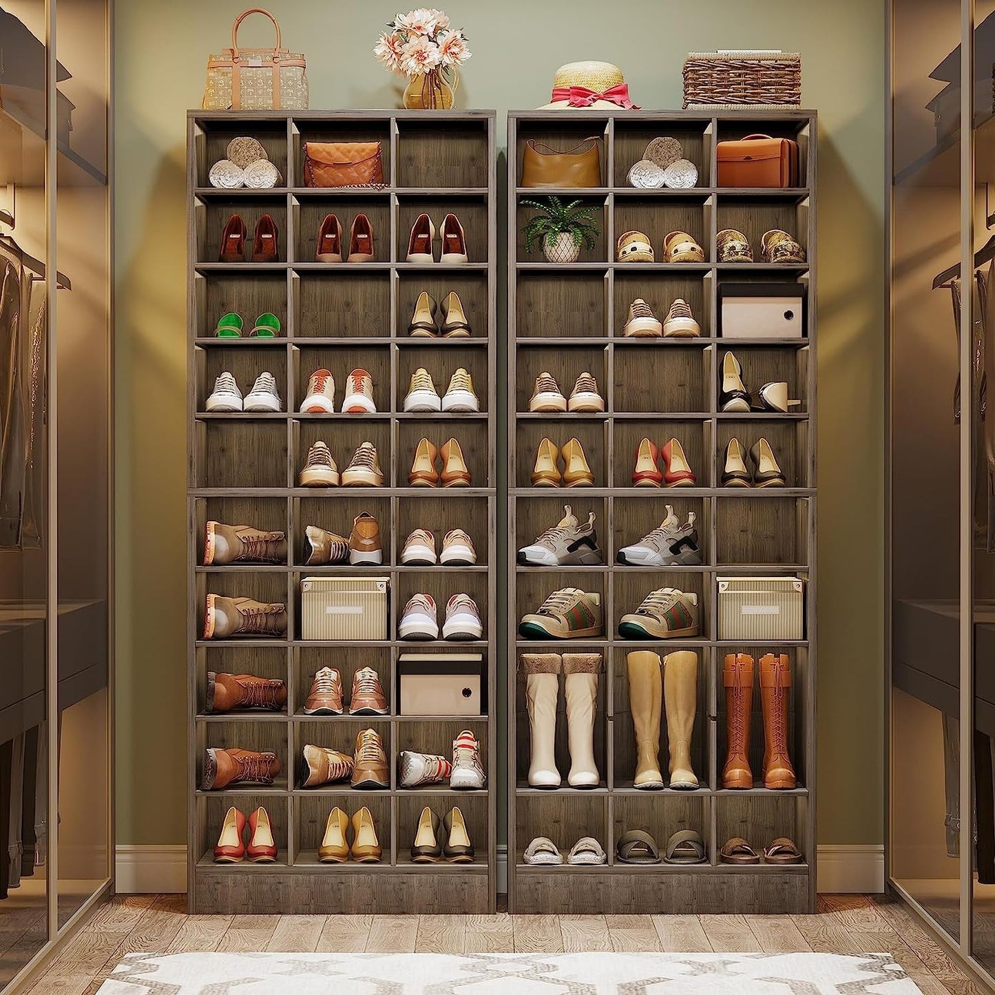 Mobile porta scarpe alto da 30 paia, scaffale porta scarpe in legno bianco a 10 ripiani per armadio, ingresso - 10 ripiani