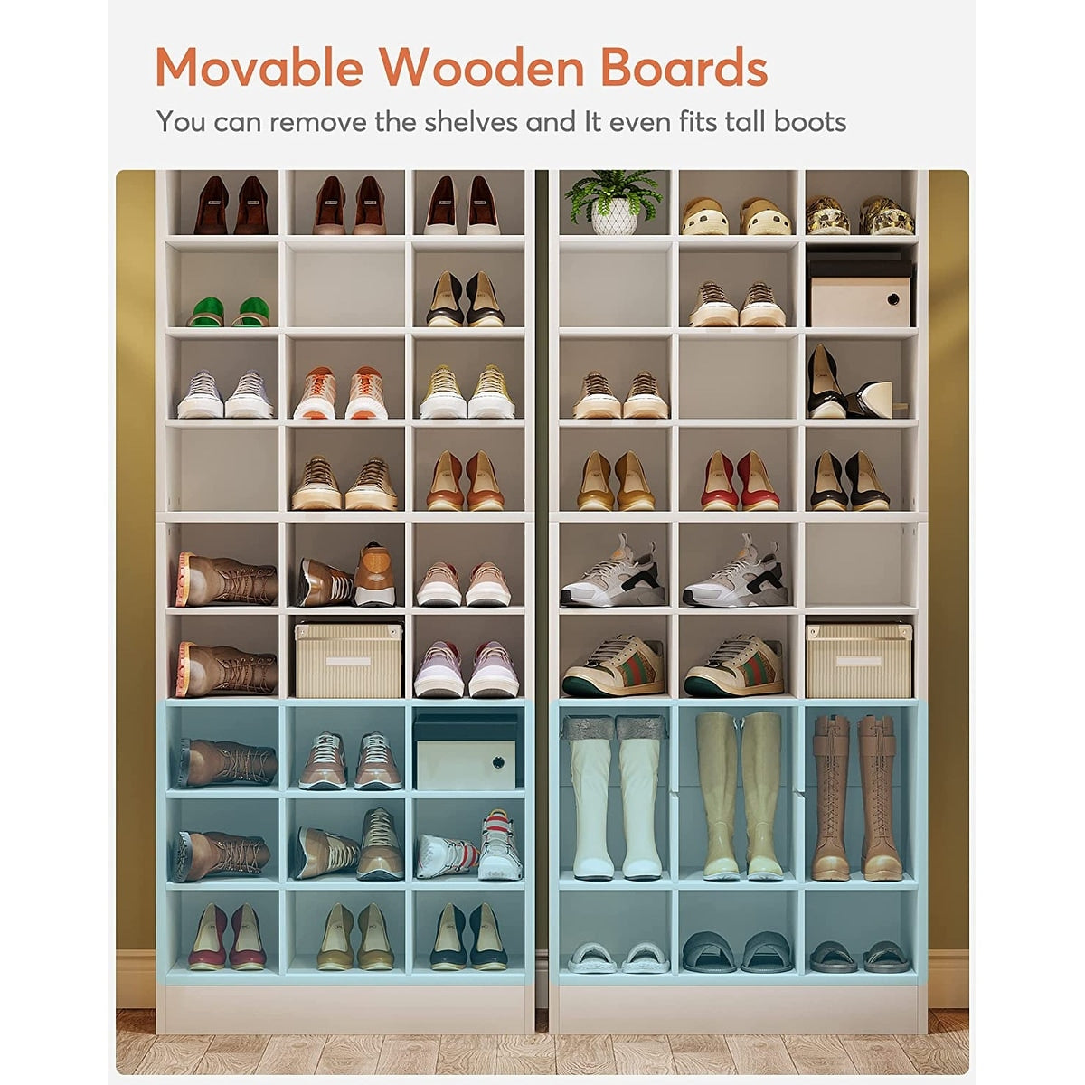 Mobile porta scarpe alto da 30 paia, scaffale porta scarpe in legno bianco a 10 ripiani per armadio, ingresso - 10 ripiani