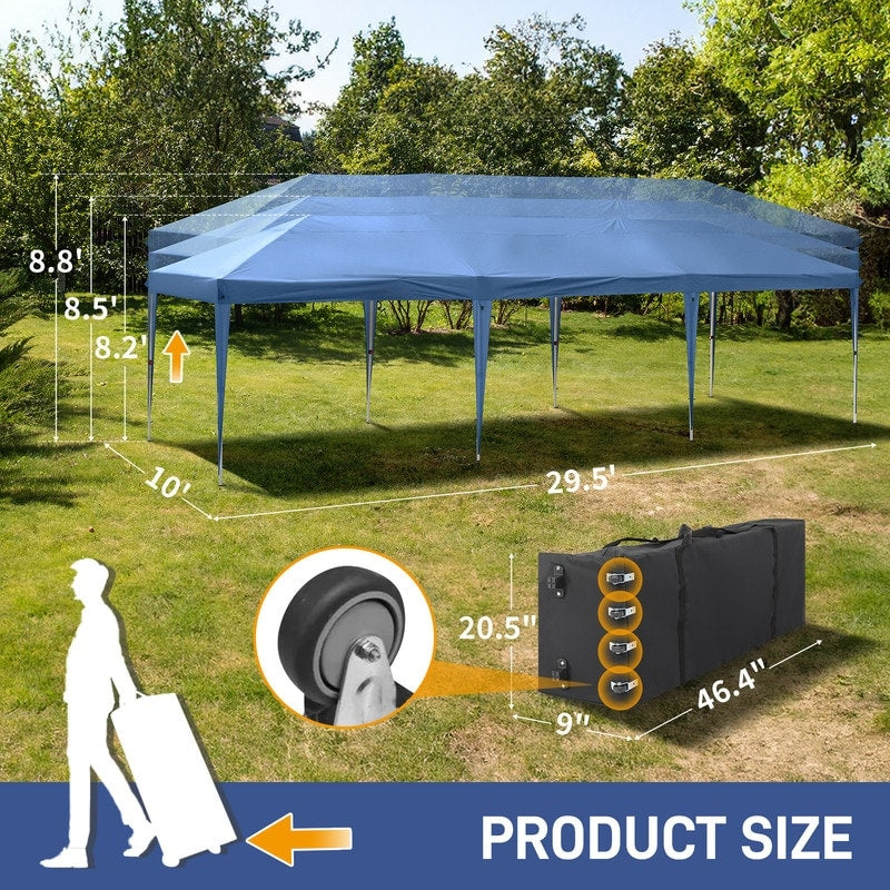 Gazebo pieghevole in Oxford Cloth 30x10FT con 8 sacchi di sabbia e 8 pareti laterali, con copertura a tenda a imbarcazione - 30x10x8.8FT(LWH)