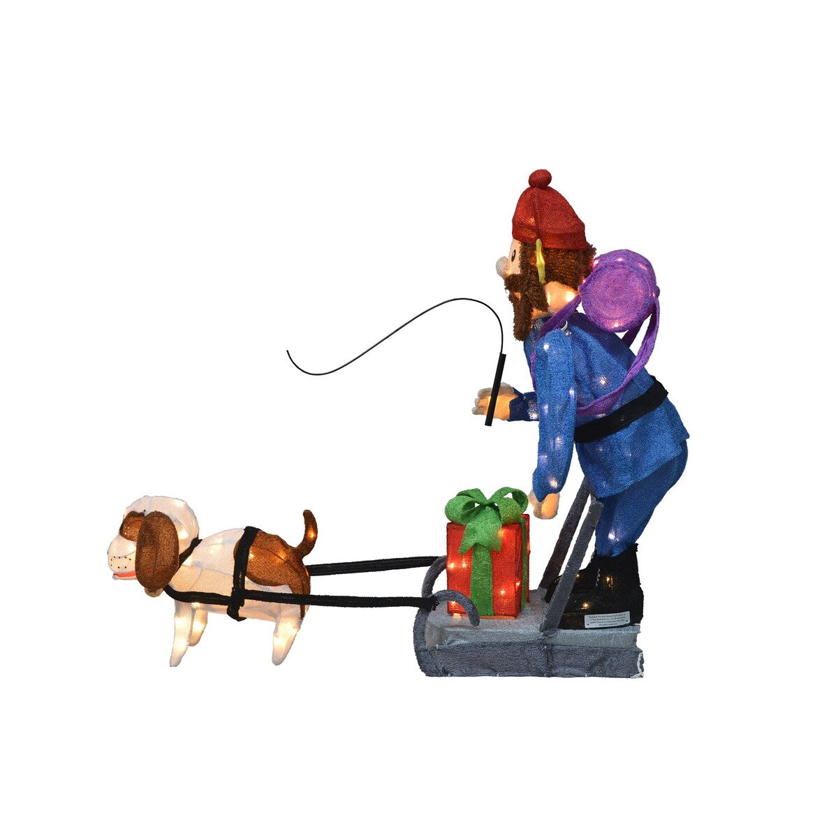 34 Rudolph 3D Decorazione da Giardino a LED Pre-illuminata in Posizione Verticale con Yukon e Cane