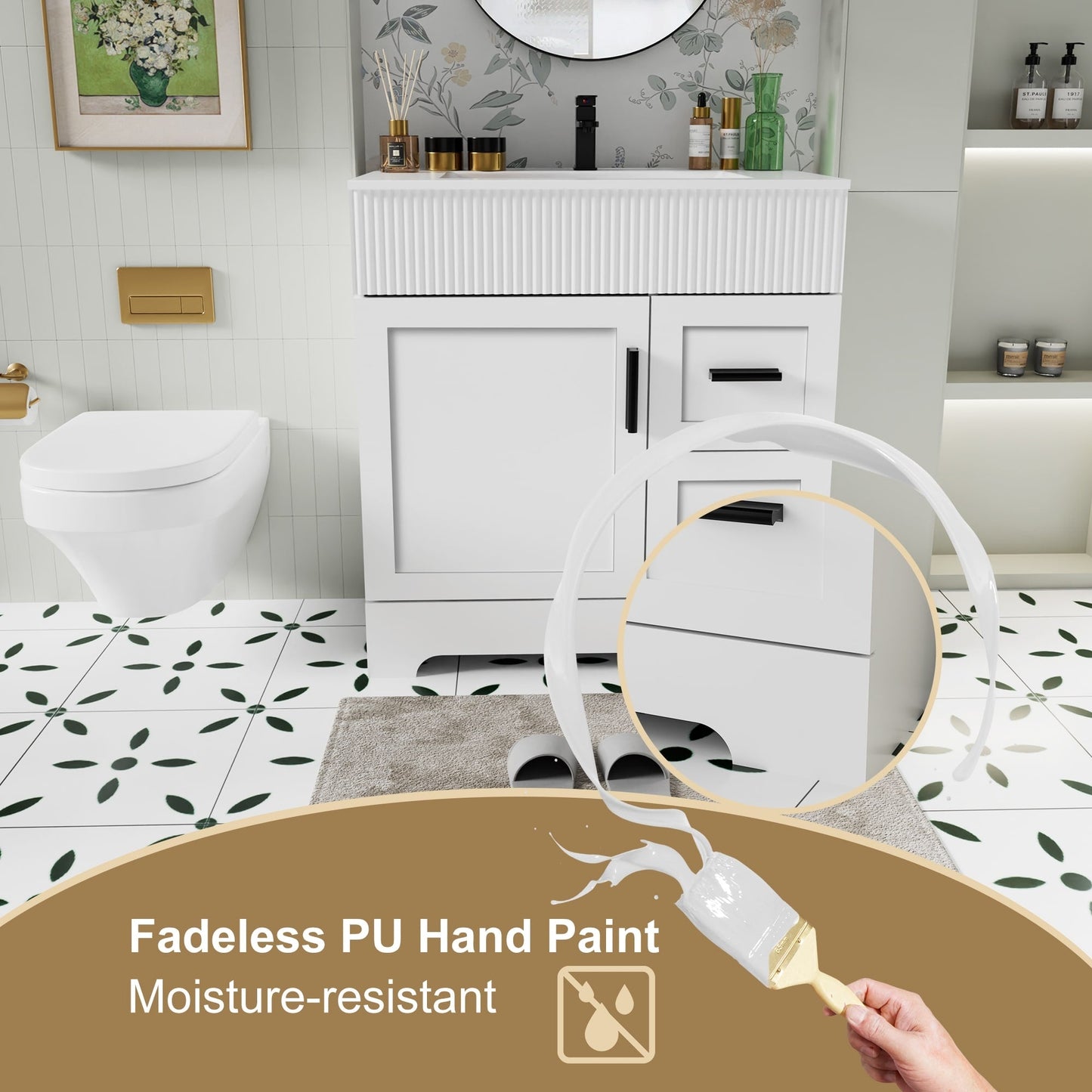 Set per bagno Wavy Line con mobile lavabo e miscelatore, disponibile nelle misure 30/36/48 pollici.