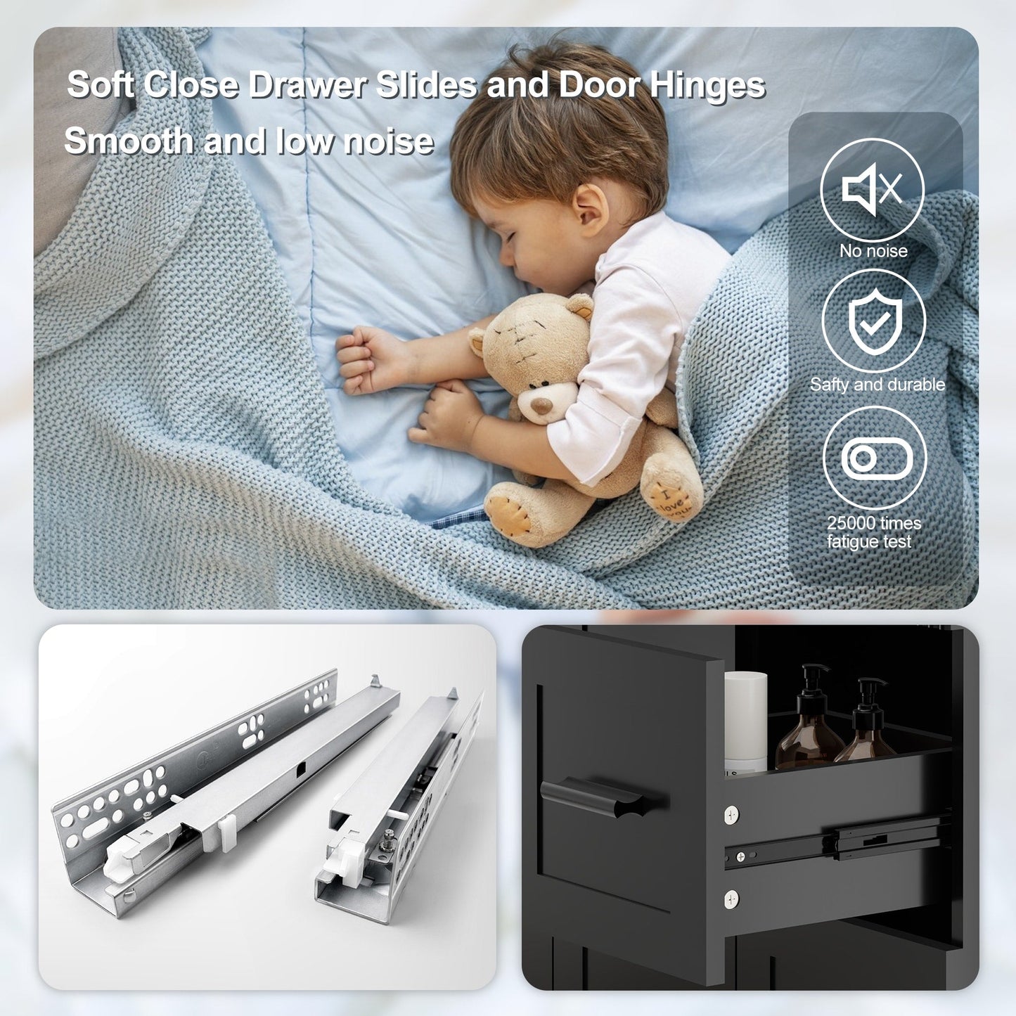 Set per bagno Wavy Line con mobile lavabo e miscelatore, disponibile nelle misure 30/36/48 pollici.