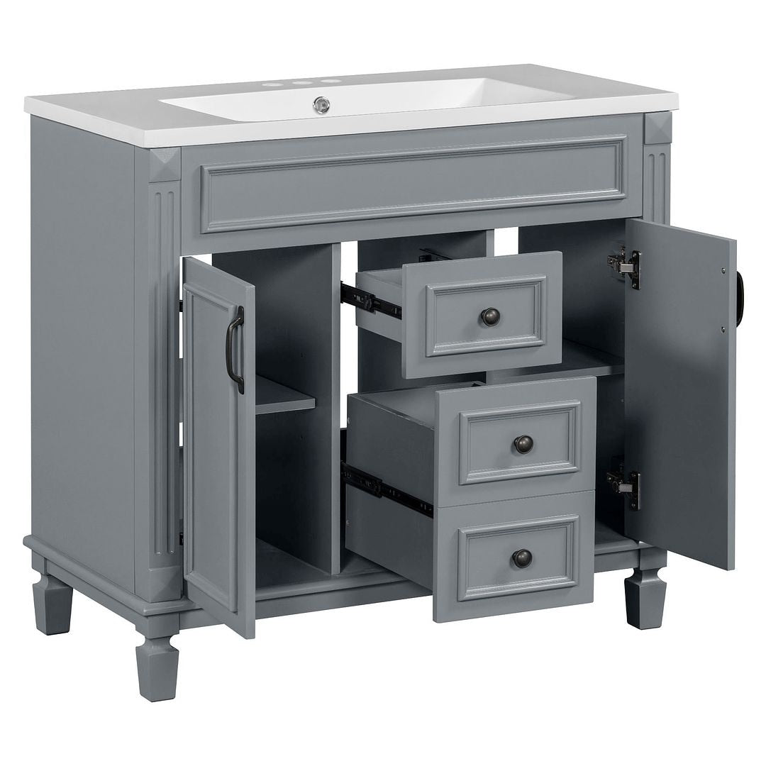 Mobile da bagno moderno da 91 cm con lavabo a incasso, specchiera con ante e 2 cassetti.