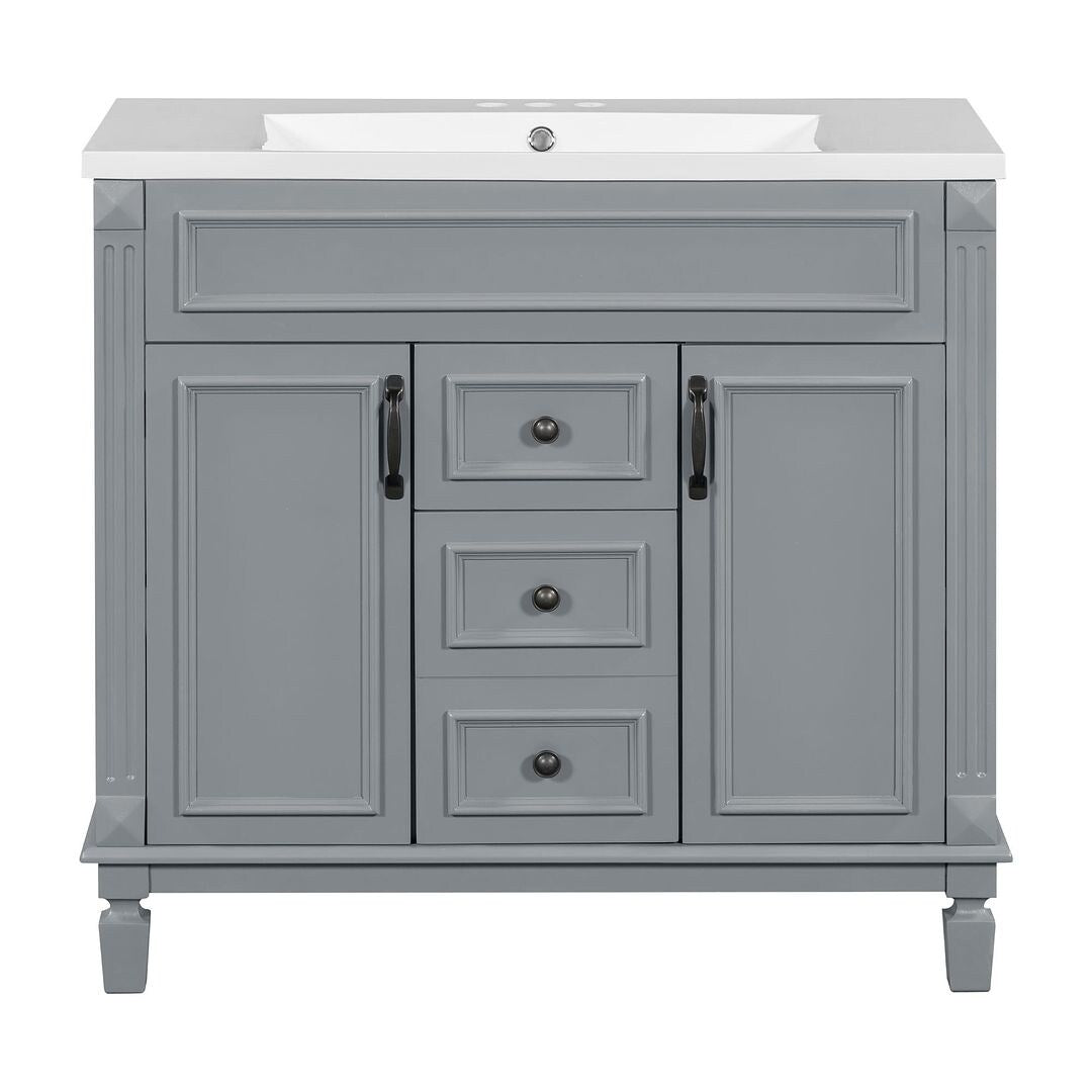 Mobile da bagno moderno da 91 cm con lavabo a incasso, specchiera con ante e 2 cassetti.