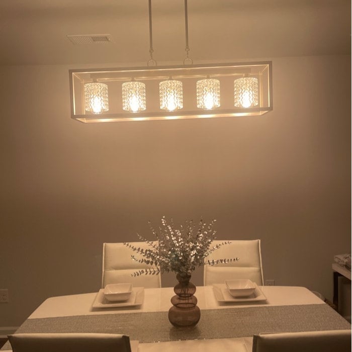 Lampadario rettangolare a 5 luci in cristallo, stile Mid-Century Modern, da 37 pollici, per sala da pranzo - 37 pollici