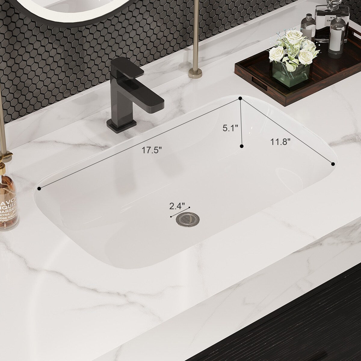 Mobile da bagno sospeso da 39,4'' con lavabo in ceramica, mobile a parete con 2 cassetti a chiusura lenta e piano in ardesia bianca - 39'4 x 18'9