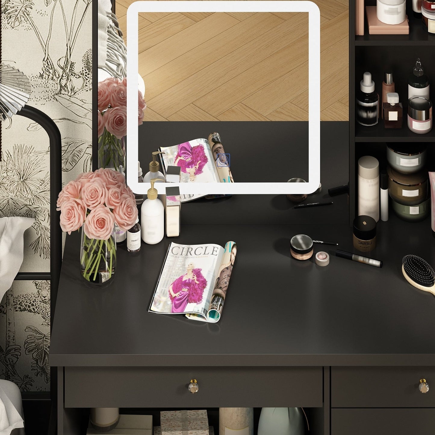 Set da trucco con specchio e sgabello, 39,4'' di larghezza, per cameretta