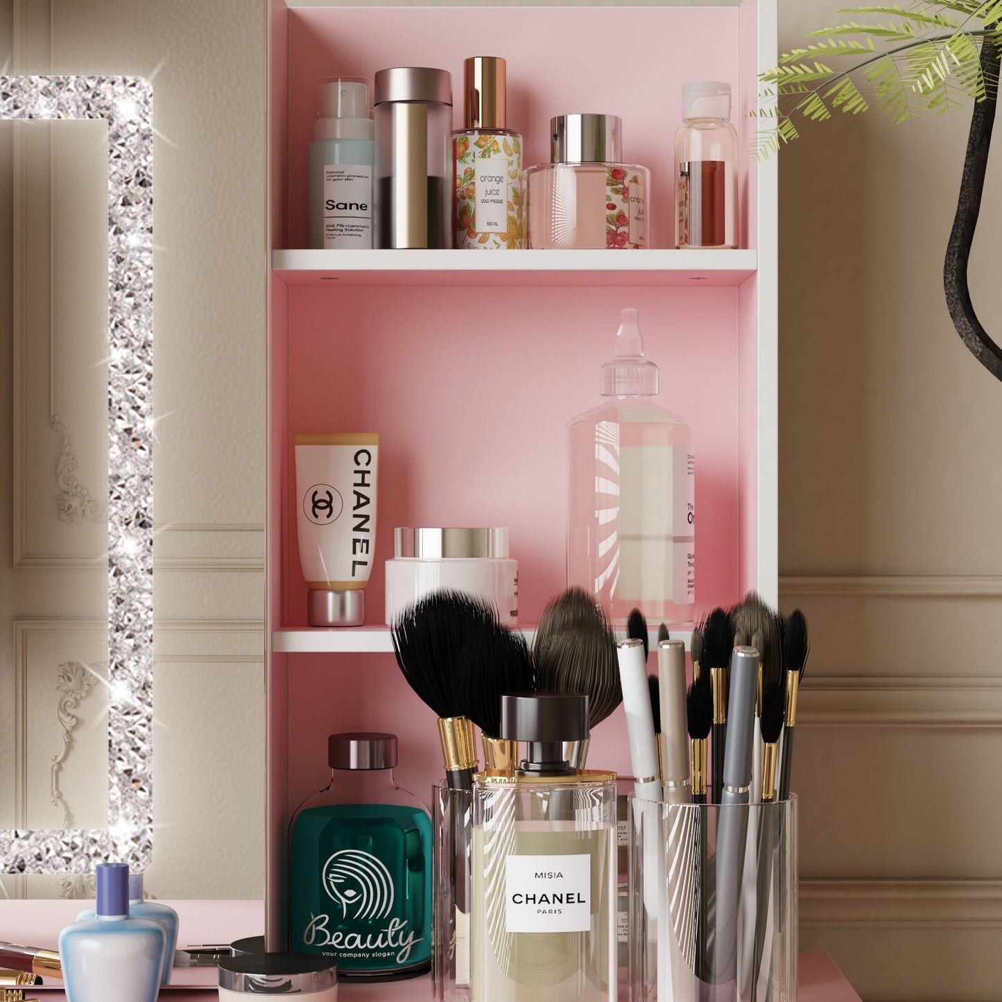 Set da trucco con specchio e sgabello, largo 39,4 pollici.