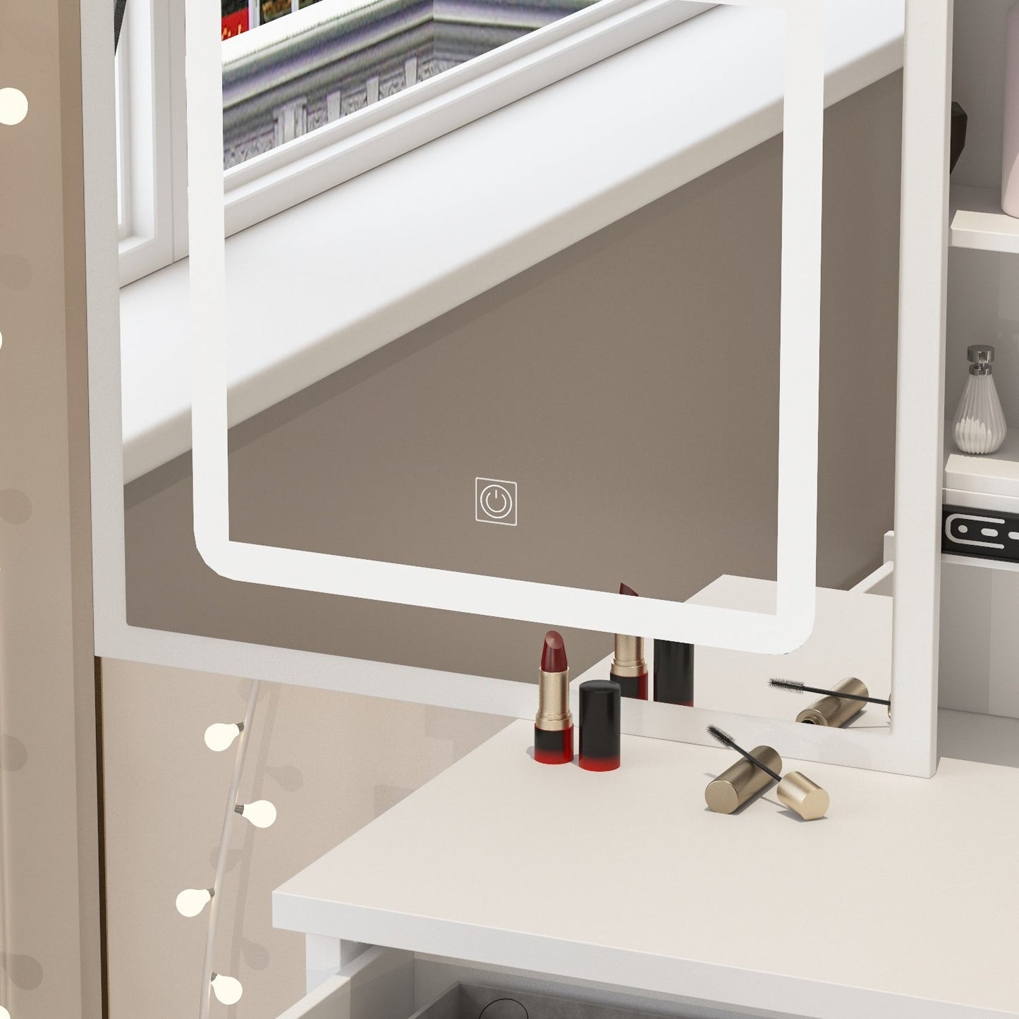 Set da trucco con specchio e sgabello, largo 39,4 pollici.