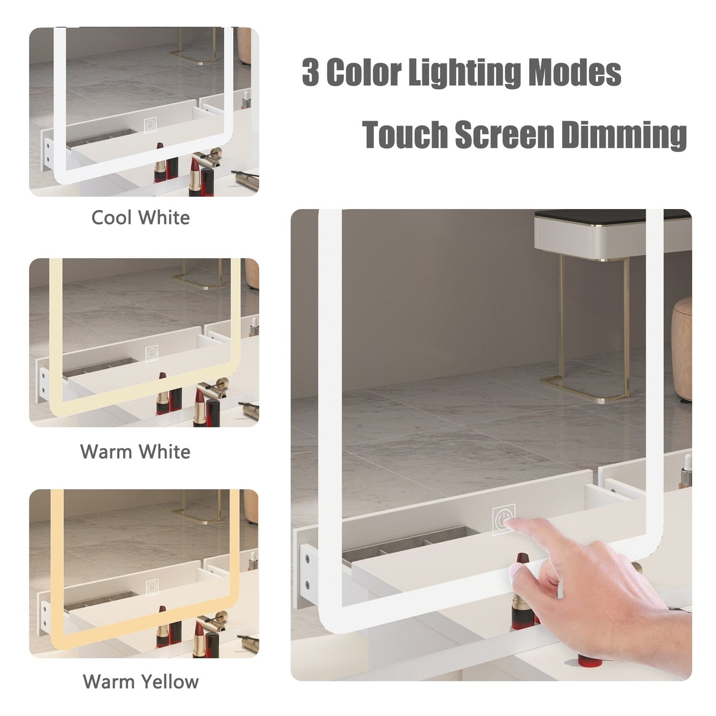 Set da trucco con specchio e sgabello, largo 39,4 pollici.