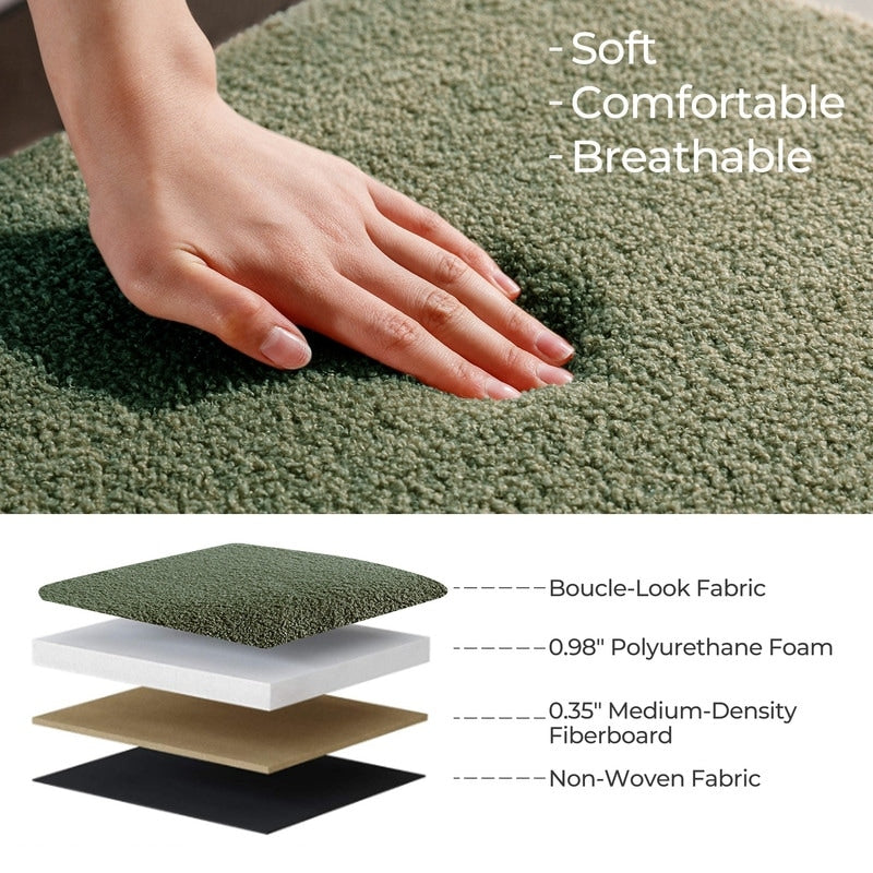 Panca portaoggetti in boucle color bianco avorio, 39,5 pollici, panca portaoggetti in sherpa, poggiapiedi, panca da fine letto per soggiorno e camera da letto, con gambe in legno.