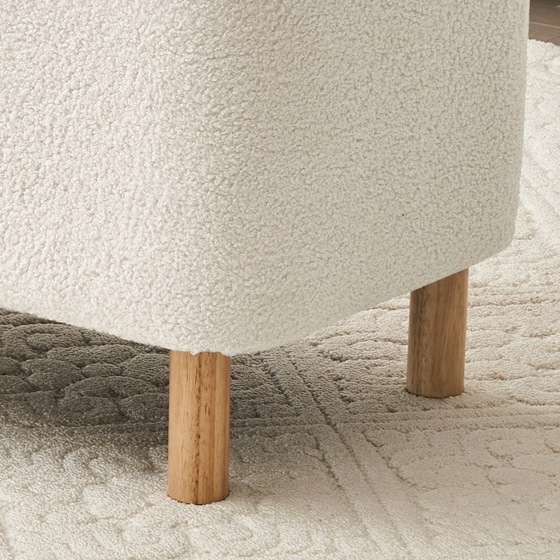 Panca portaoggetti in boucle color bianco avorio, 39,5 pollici, panca portaoggetti in sherpa, poggiapiedi, panca da fine letto per soggiorno e camera da letto, con gambe in legno.