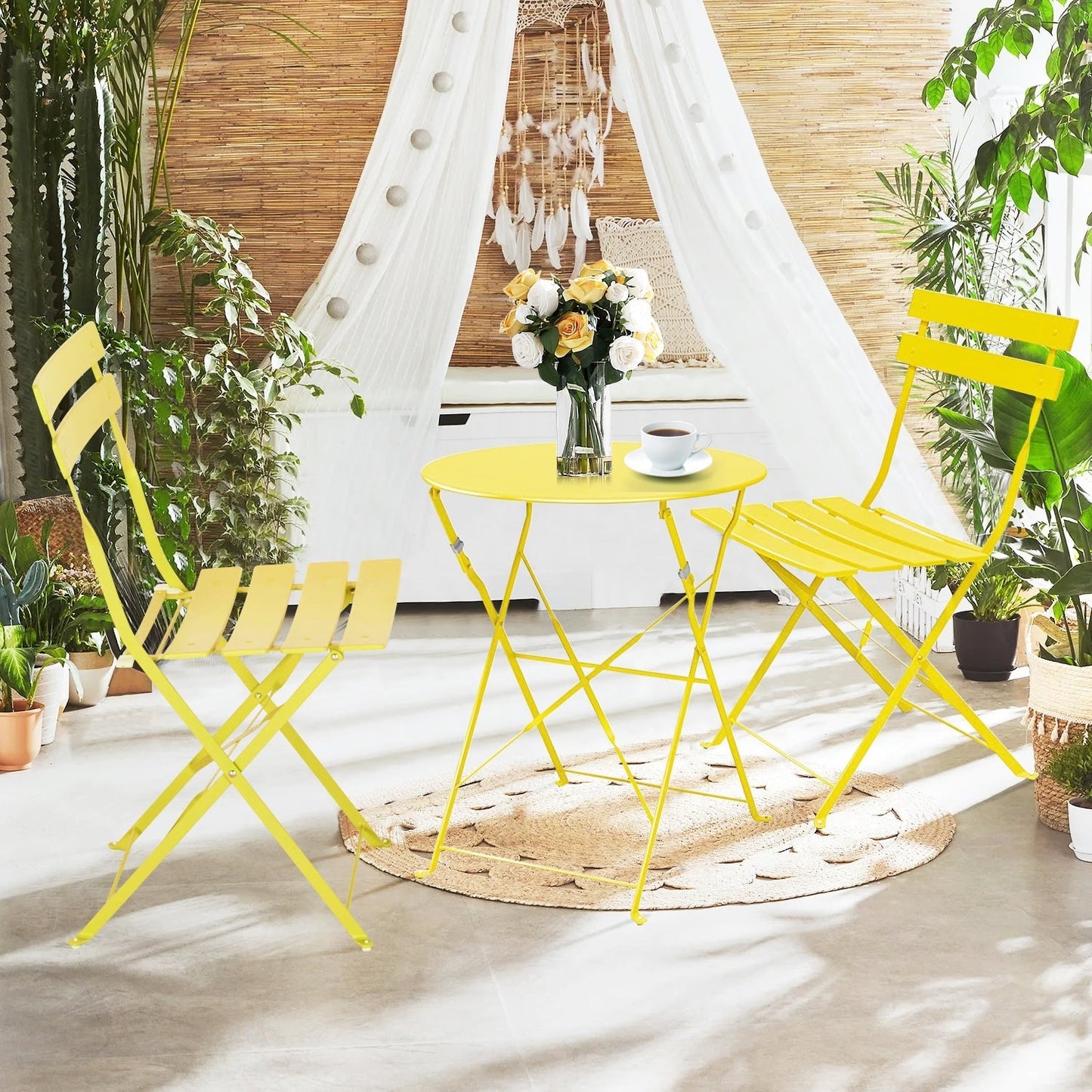 Set da bistrot pieghevole in metallo da 3 pezzi, set da conversazione per esterni/interni resistente alle intemperie, ideale per patio, cortile, giardino.