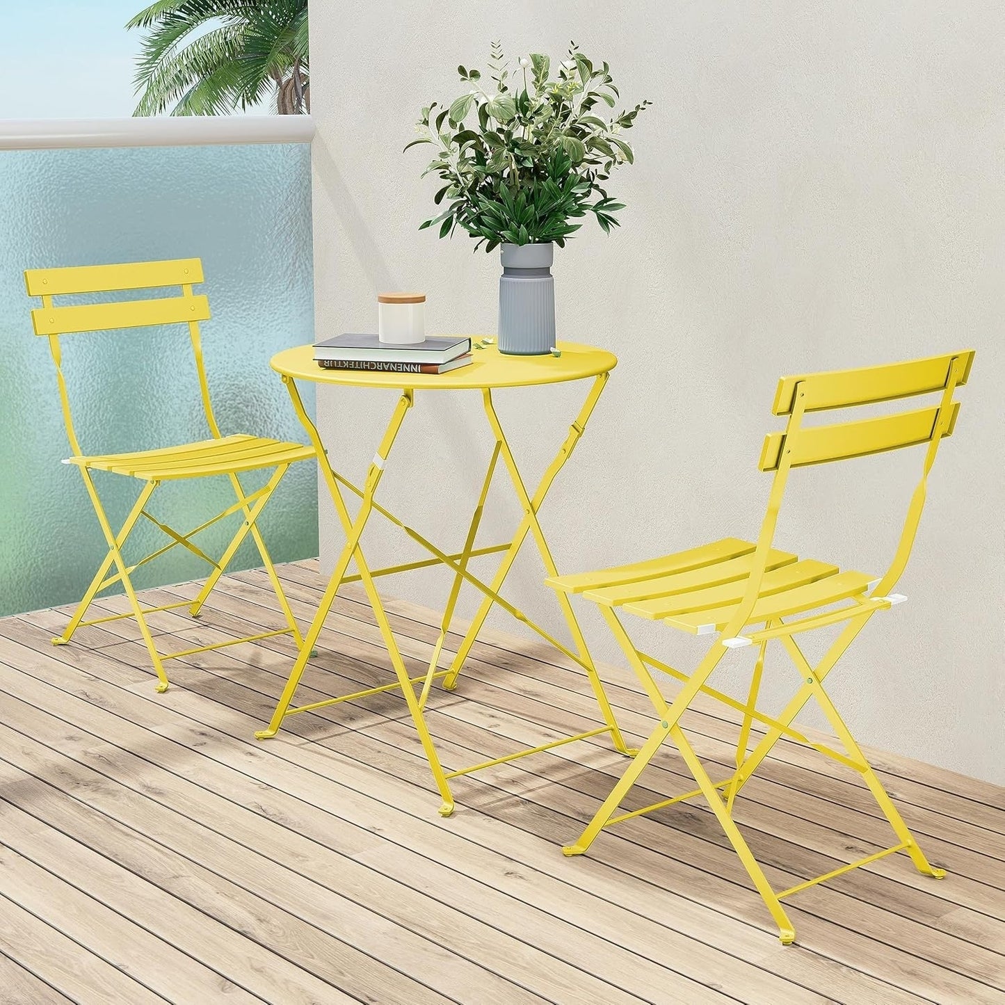 Set da bistrot pieghevole in metallo da 3 pezzi, set da conversazione per esterni/interni resistente alle intemperie, ideale per patio, cortile, giardino.