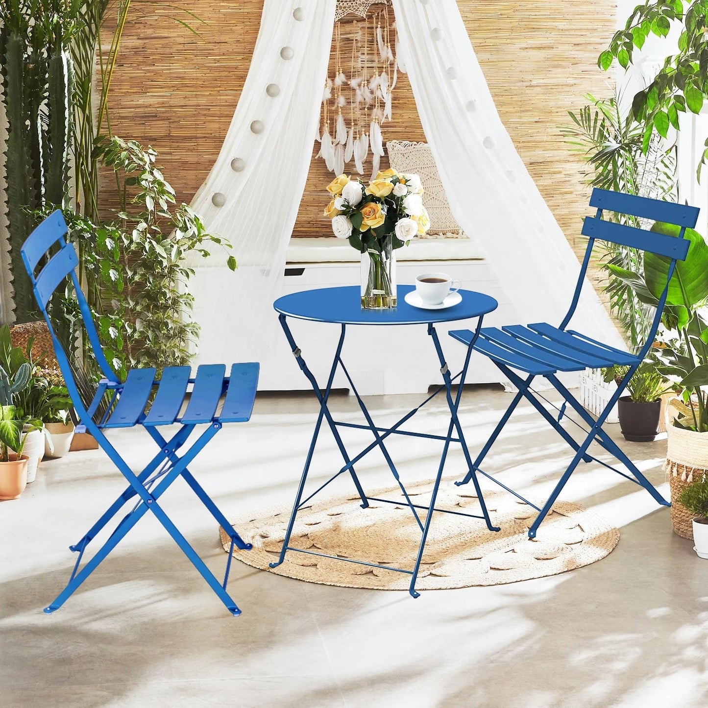 Set da bistrot pieghevole in metallo da 3 pezzi, set da conversazione per esterni/interni resistente alle intemperie, ideale per patio, cortile, giardino.