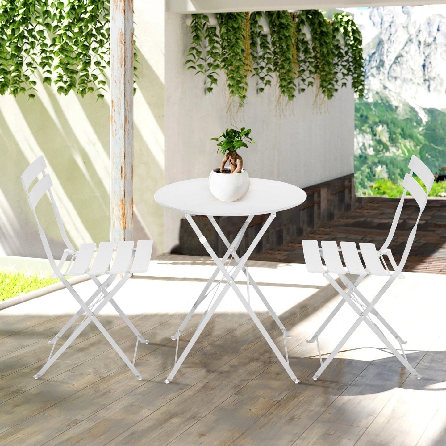 Set da bistrot pieghevole in metallo da 3 pezzi, set da conversazione per esterni/interni resistente alle intemperie, ideale per patio, cortile, giardino.