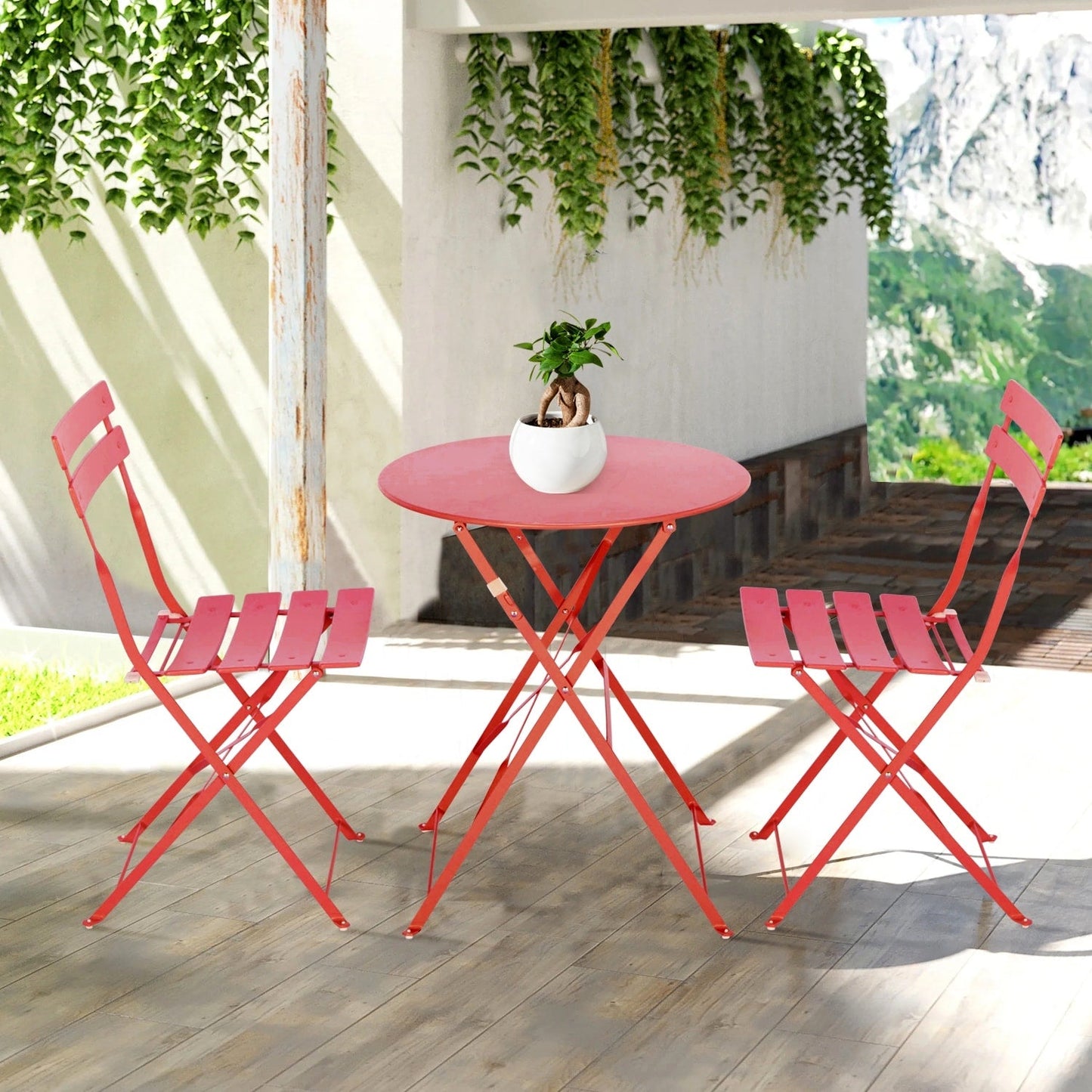 Set da bistrot pieghevole in metallo da 3 pezzi, set da conversazione per esterni/interni resistente alle intemperie, ideale per patio, cortile, giardino.