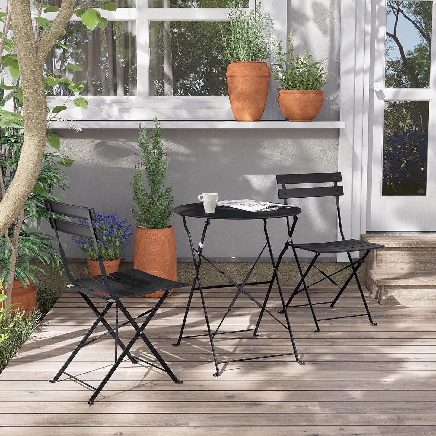 Set da bistrot pieghevole in metallo da 3 pezzi, set da conversazione per esterni/interni resistente alle intemperie, ideale per patio, cortile, giardino.