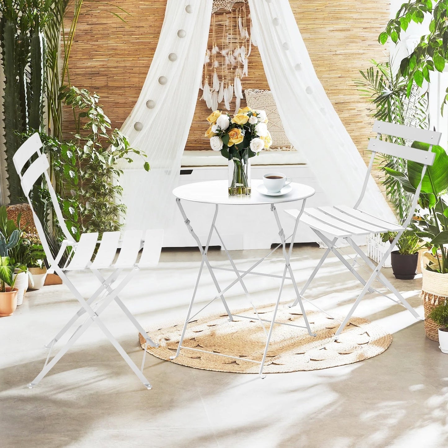 Set da bistrot pieghevole in metallo da 3 pezzi, set da conversazione per esterni/interni resistente alle intemperie, ideale per patio, cortile, giardino.