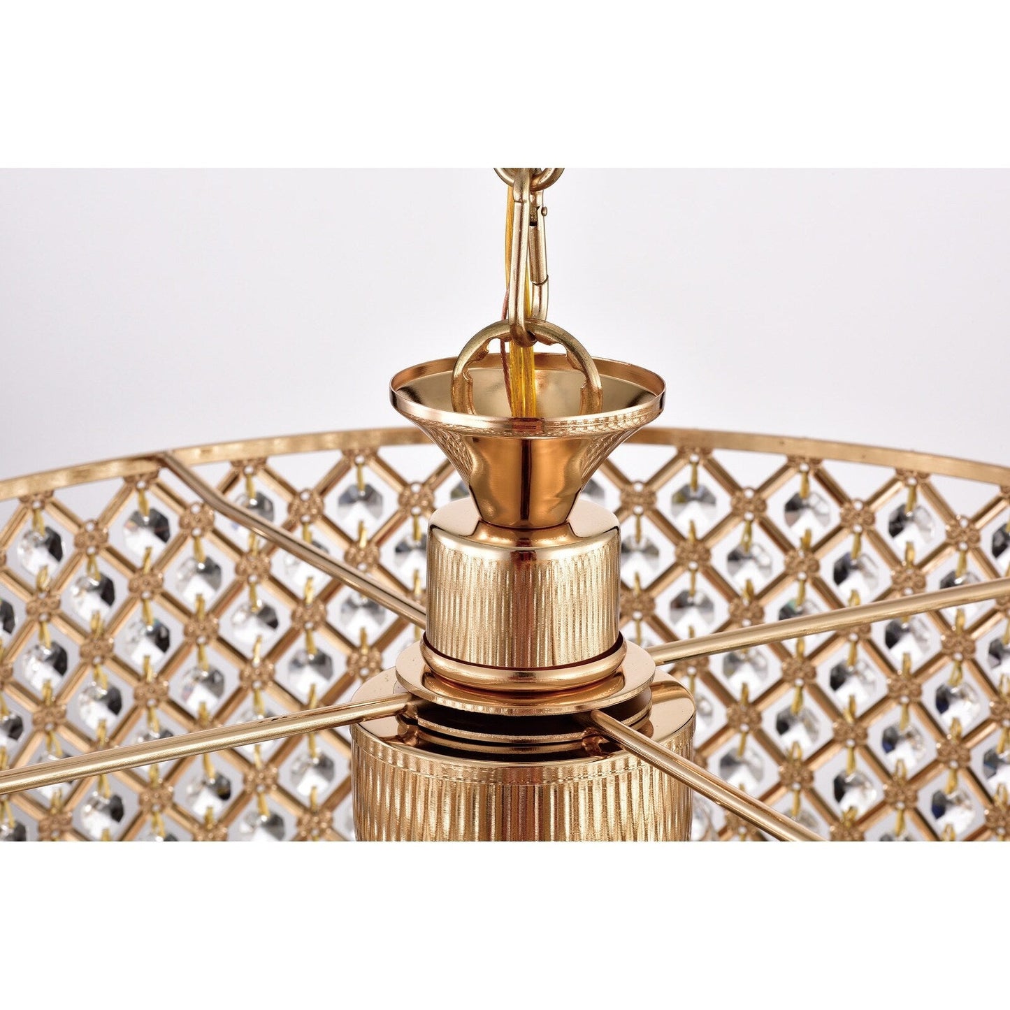 Lampadario a tamburo rotondo con perline e cristalli pendenti