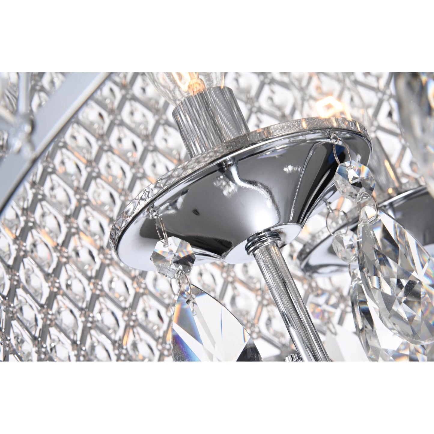 Lampadario a tamburo rotondo con perline e cristalli pendenti