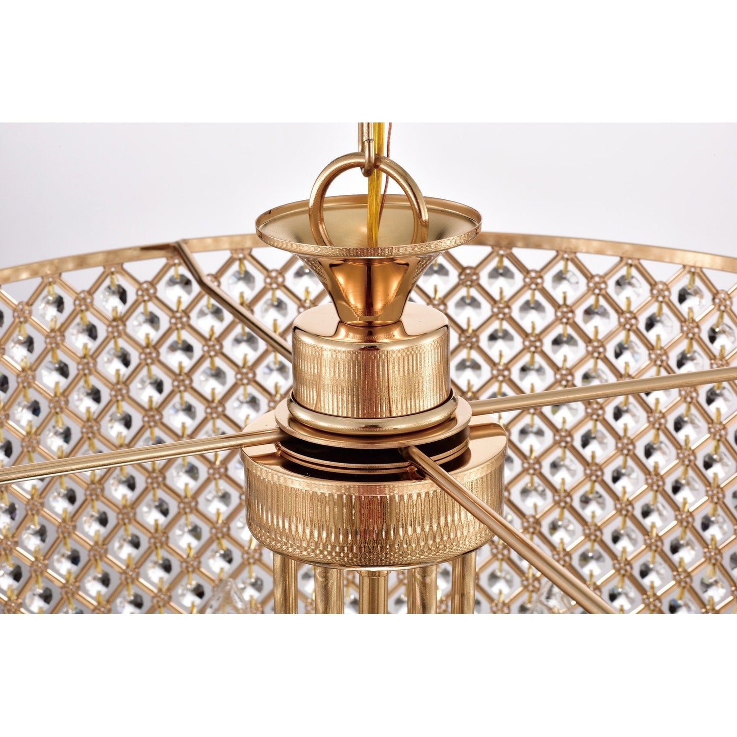 Lampadario a tamburo rotondo con perline e cristalli pendenti