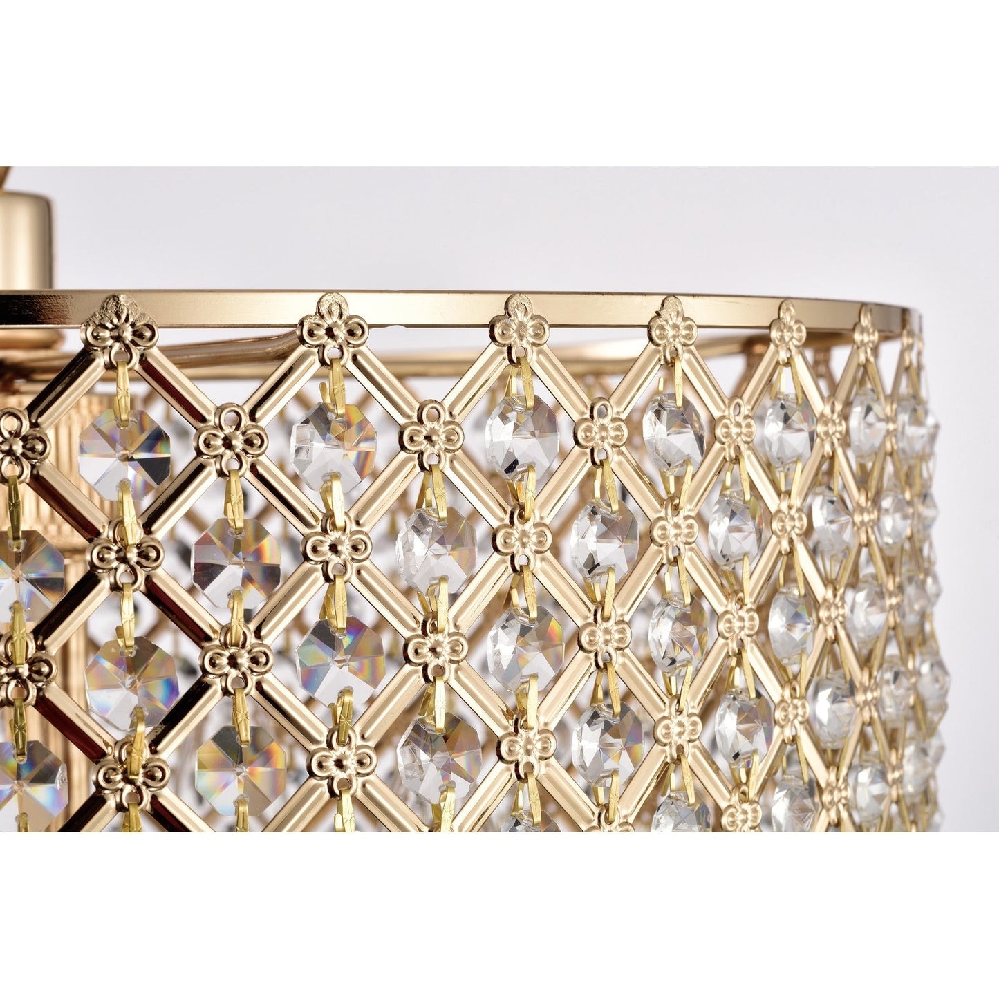 Lampadario a tamburo rotondo con perline e cristalli pendenti