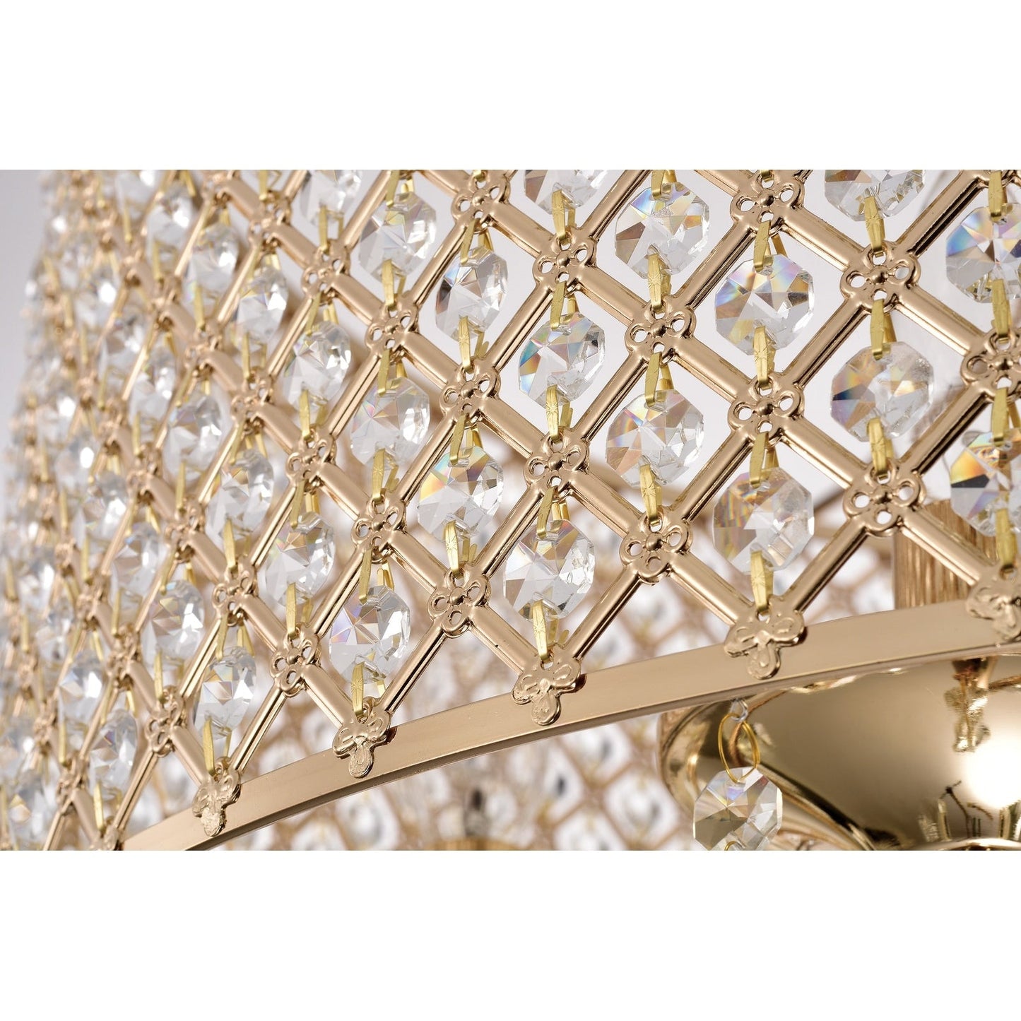 Lampadario a tamburo rotondo con perline e cristalli pendenti