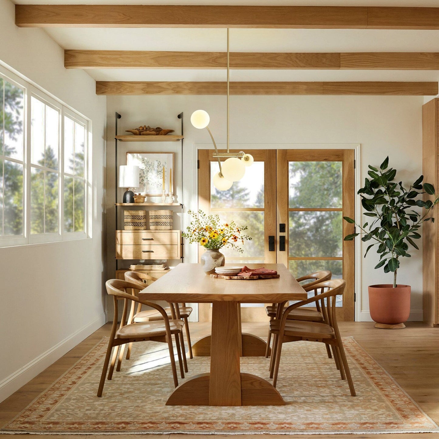 Lampada a sospensione a 4 luci, stile Sputnik lineare, moderna, color oro, ideale per isola cucina/sala da pranzo - 130,5 cm L x 28 cm P x 15 cm A