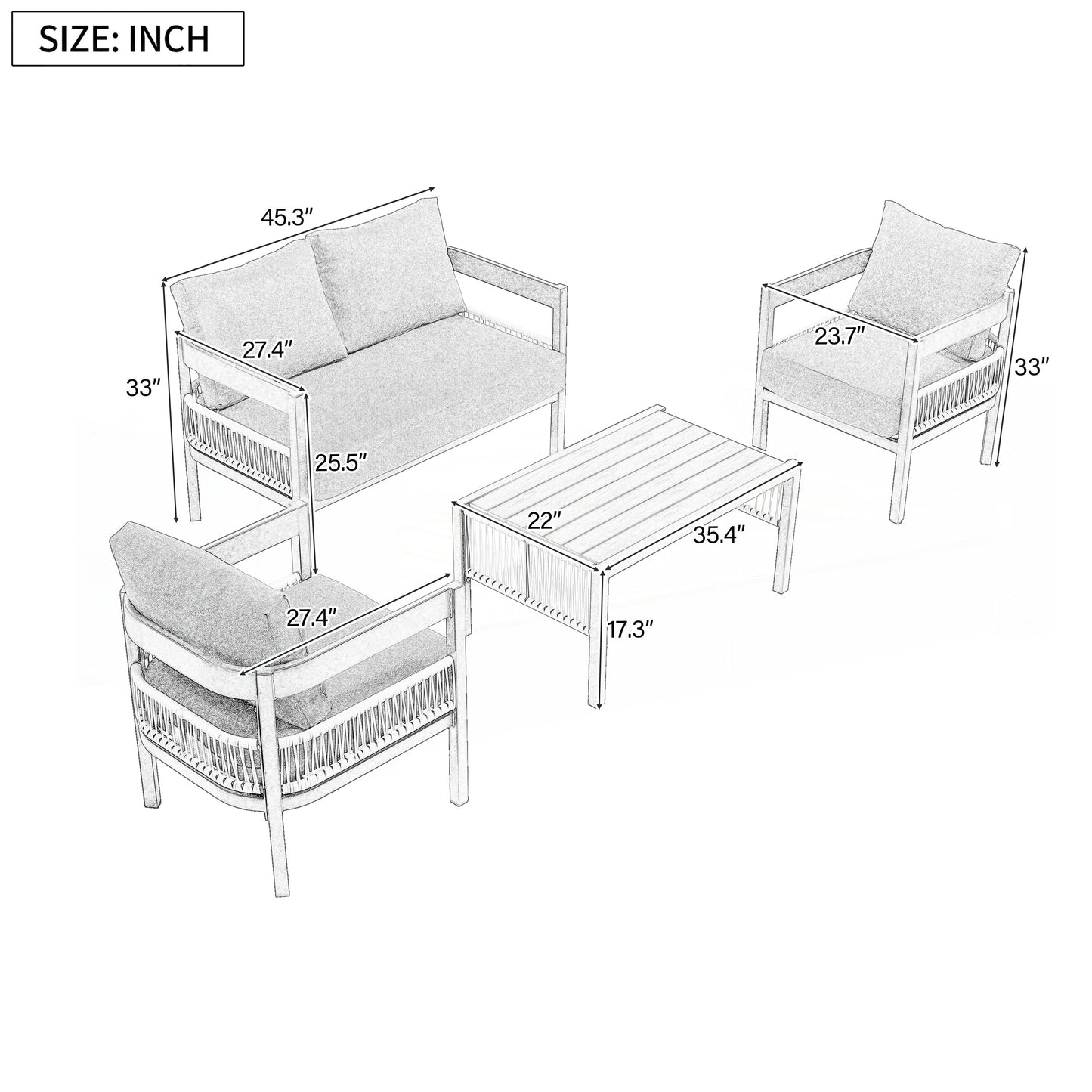 Set di mobili da giardino da 4 pezzi