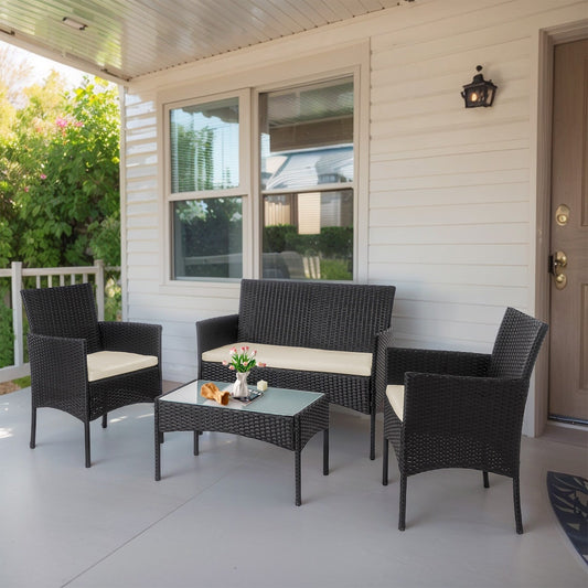 Set di mobili da giardino in vimite da 4 pezzi, set di divani componibili in rattan da esterno con cuscini.