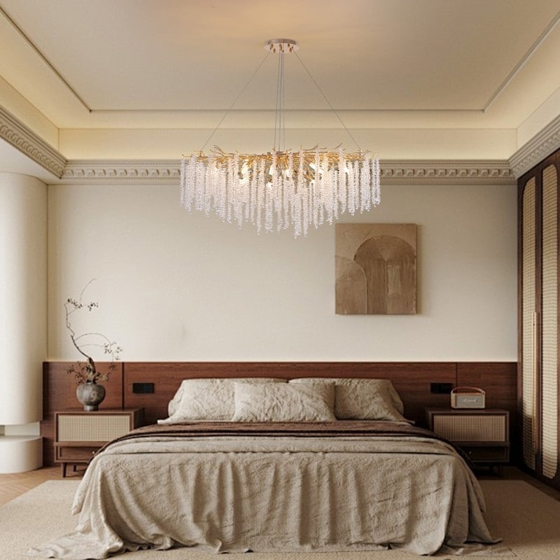 Lampadario a LED moderno a forma di albero con rami, rettangolare, in cristallo dorato, da 40 pollici, ideale per sala da pranzo, cucina, isola cucina.