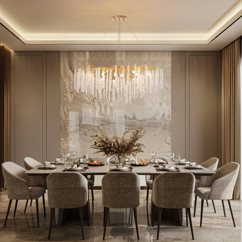 Lampadario a LED moderno a forma di albero con rami, rettangolare, in cristallo dorato, da 40 pollici, ideale per sala da pranzo, cucina, isola cucina.