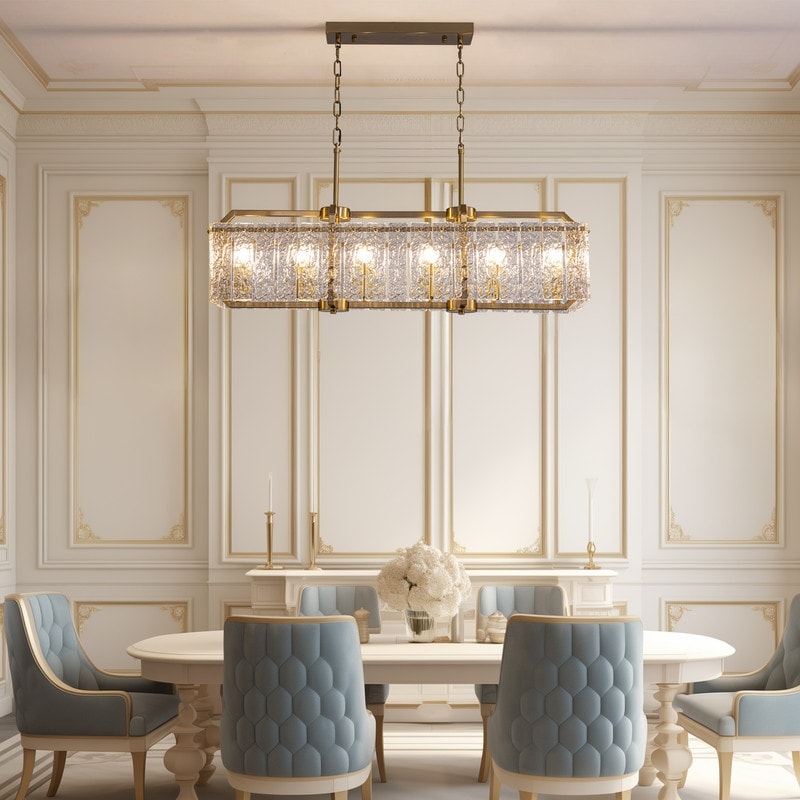 Lampadario rettangolare lineare moderno in cristallo da 40 pollici, 16 luci, oro ottone, per sala da pranzo, soggiorno, isola cucina.