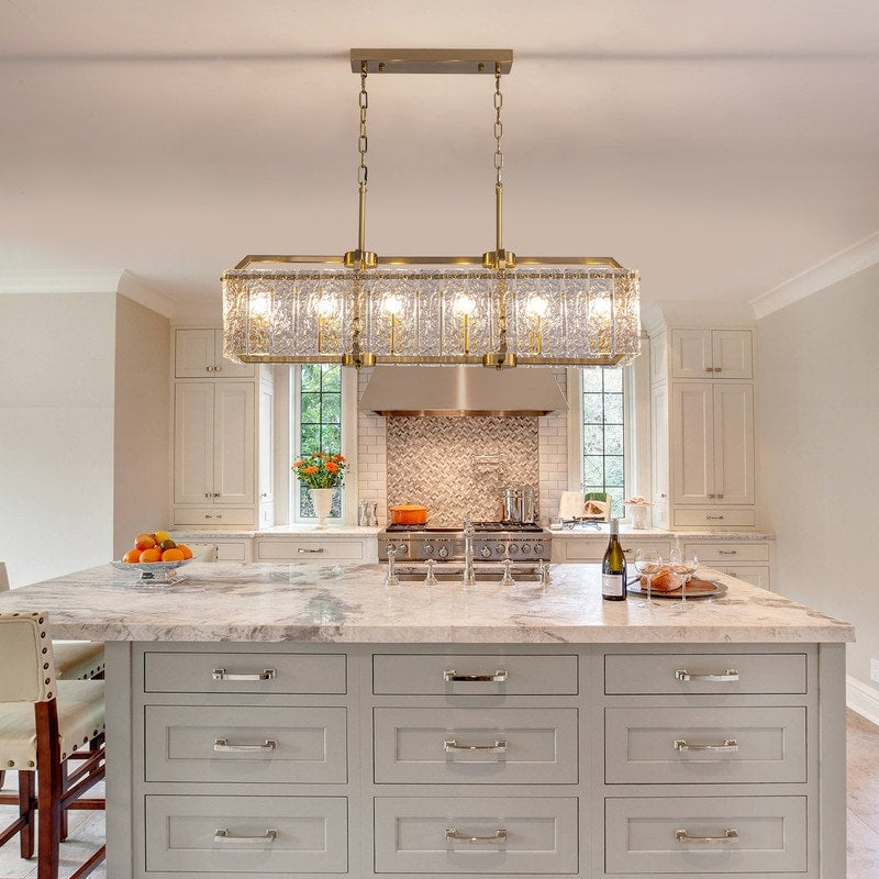 Lampadario rettangolare lineare moderno in cristallo da 40 pollici, 16 luci, oro ottone, per sala da pranzo, soggiorno, isola cucina.