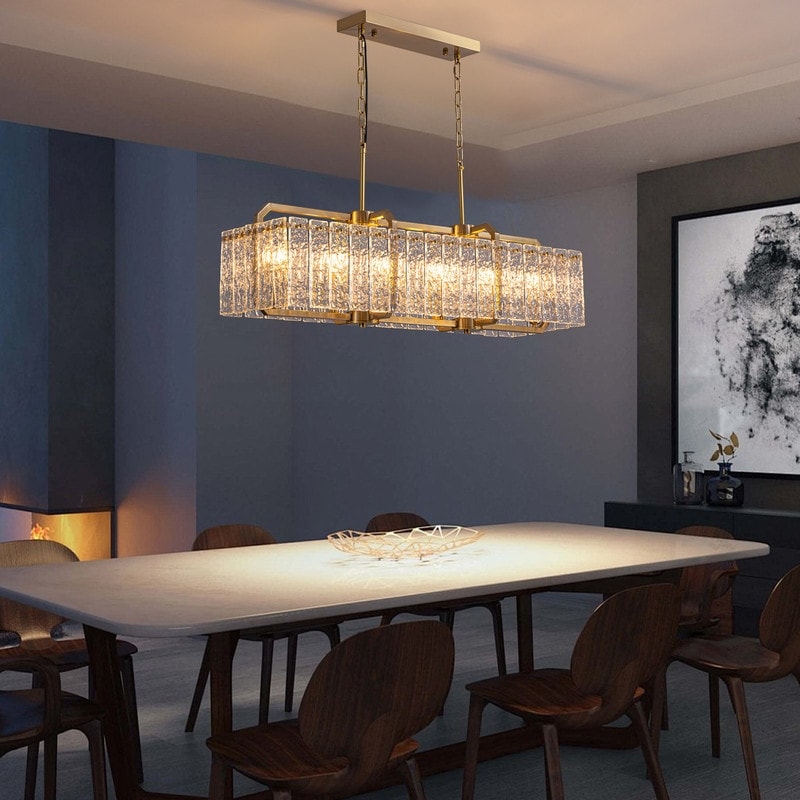 Lampadario rettangolare lineare moderno in cristallo da 40 pollici, 16 luci, oro ottone, per sala da pranzo, soggiorno, isola cucina.