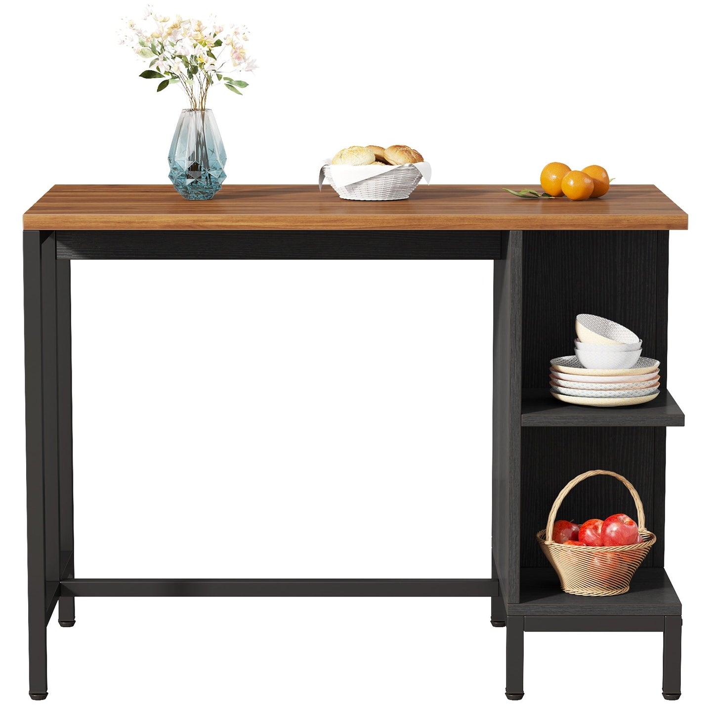 Isola da cucina larga 43 pollici, tavolo da cucina con 5 ripiani aperti.