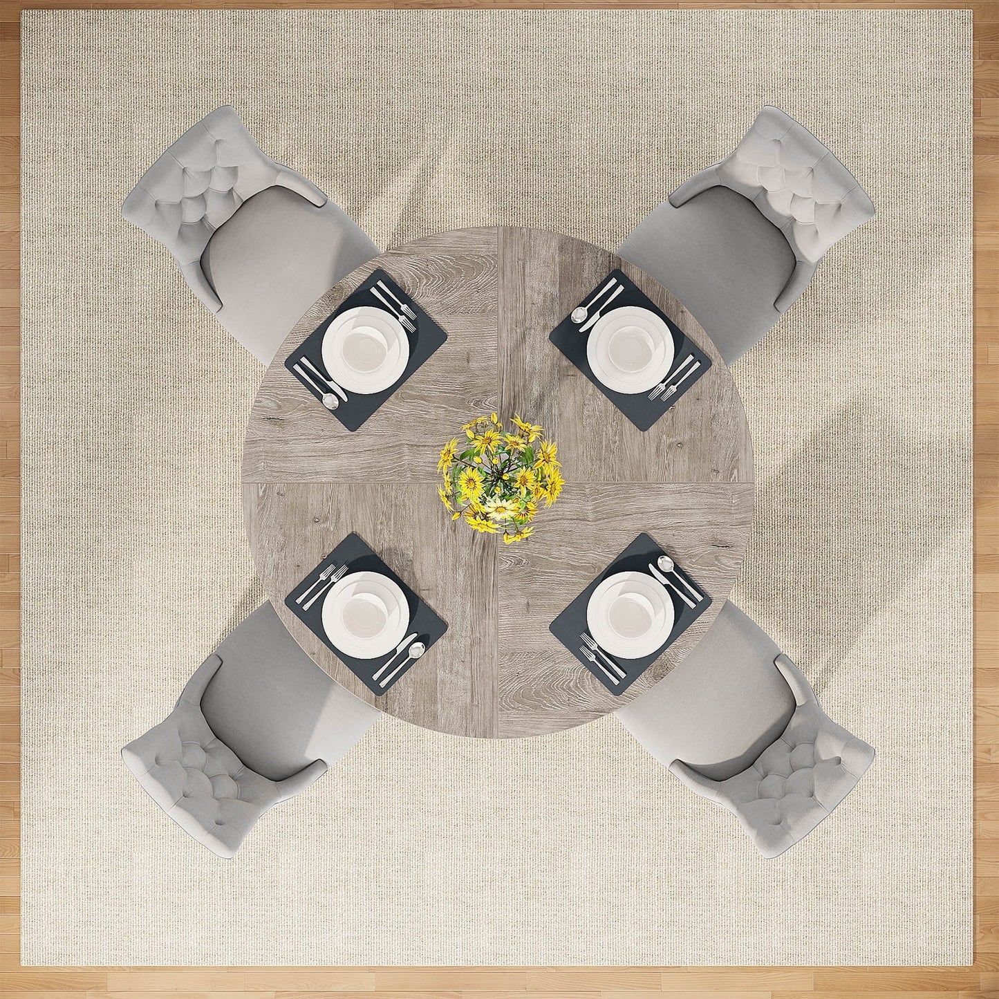 Tavolo da pranzo rotondo da 47 pollici per 4 persone, tavolo da cucina in stile farmhouse, piccolo tavolo da pranzo in legno per sala da pranzo e soggiorno.