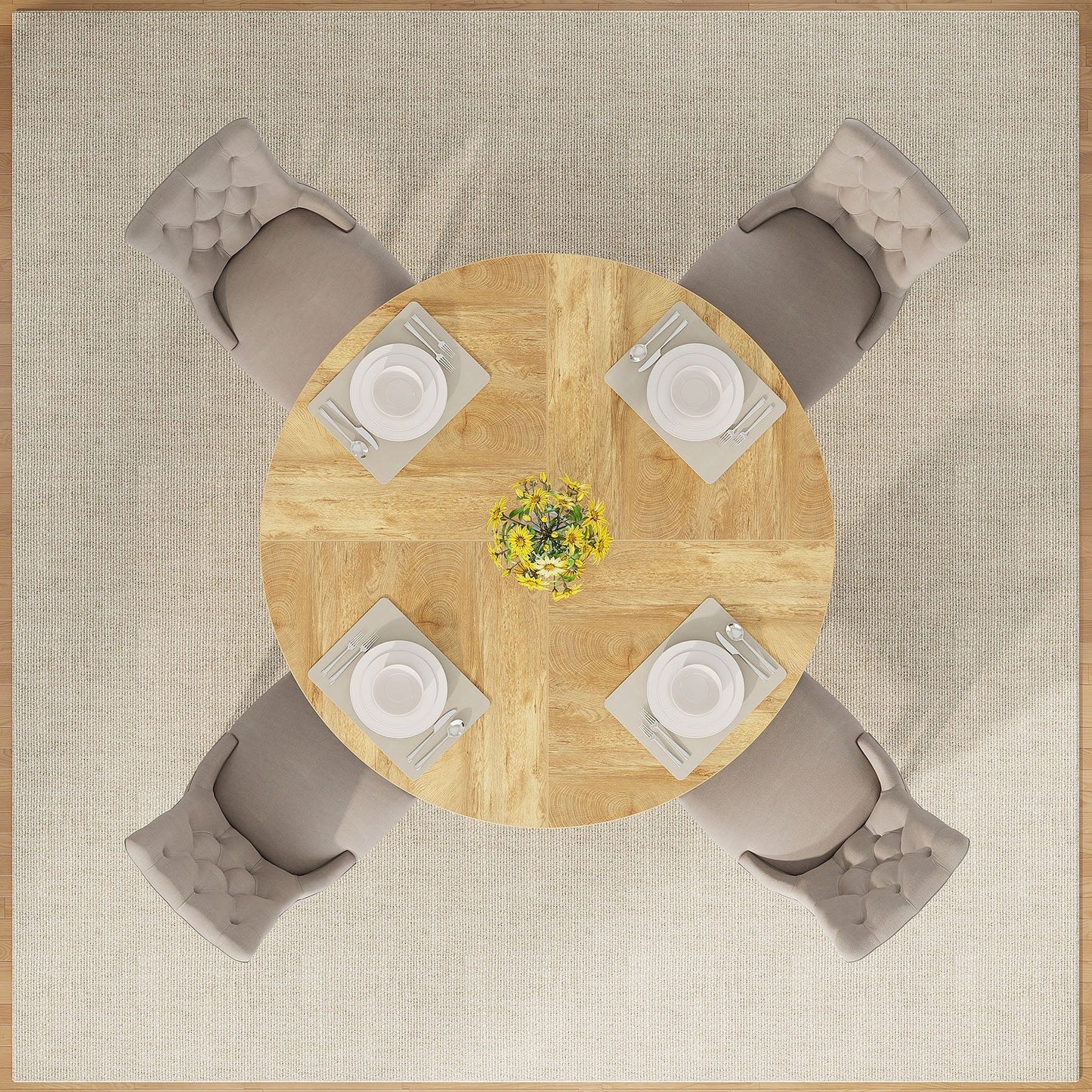 Tavolo da pranzo rotondo da 47 pollici per 4 persone, tavolo da cucina in stile farmhouse, piccolo tavolo da pranzo in legno per sala da pranzo e soggiorno.