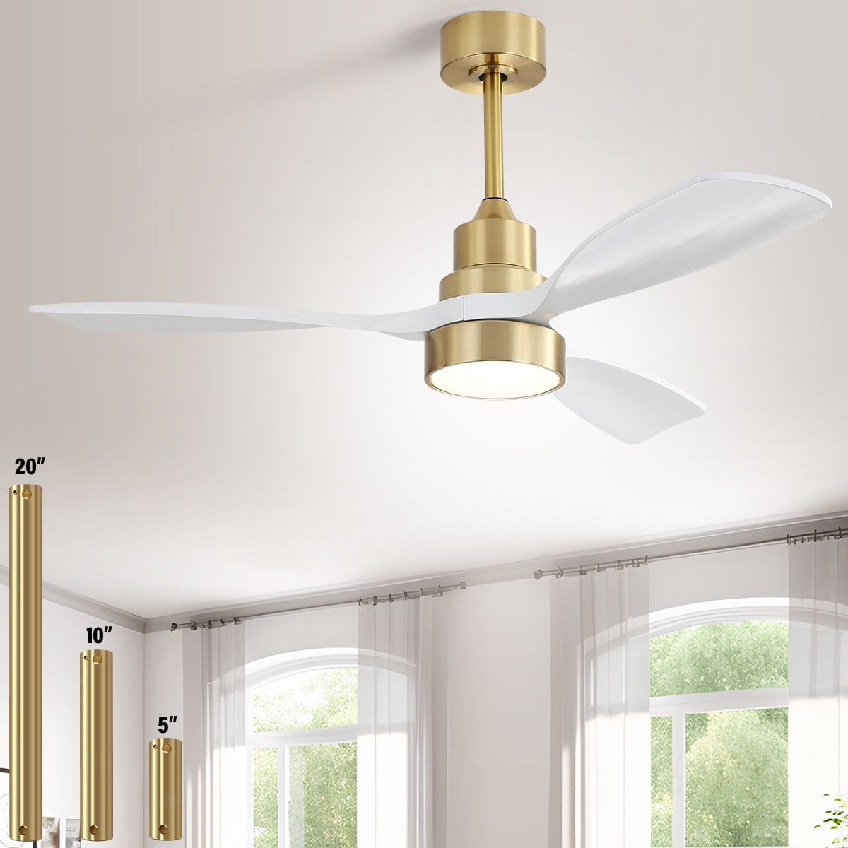 Ventilatore da soffitto a LED integrato da 48 e 52 pollici con luce e telecomando, motore DC reversibile