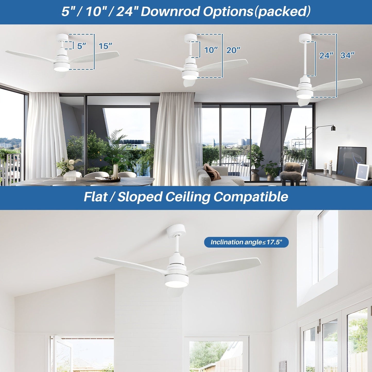 Ventilatore da soffitto a LED integrato da 48 e 52 pollici con luce e telecomando, motore DC reversibile