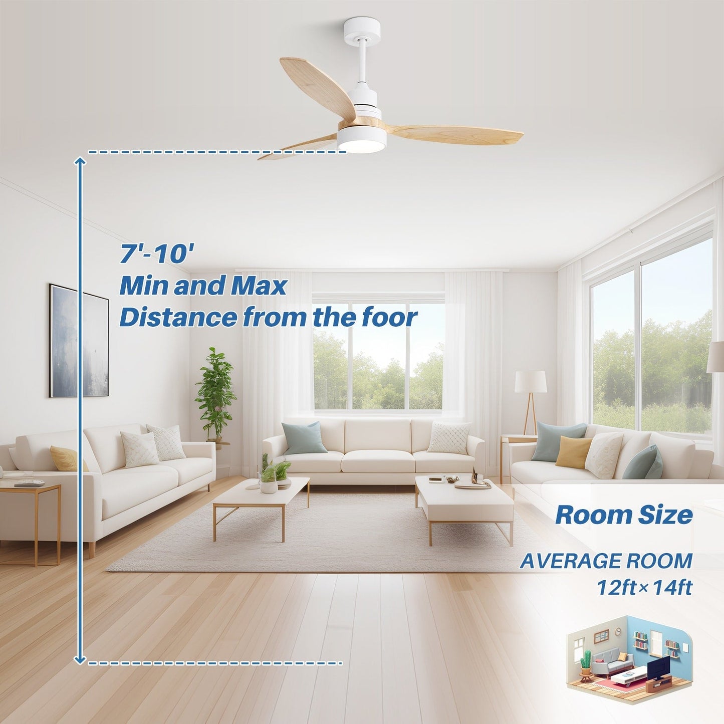 Ventilatore da soffitto a LED integrato da 48 e 52 pollici con luce e telecomando, motore DC reversibile