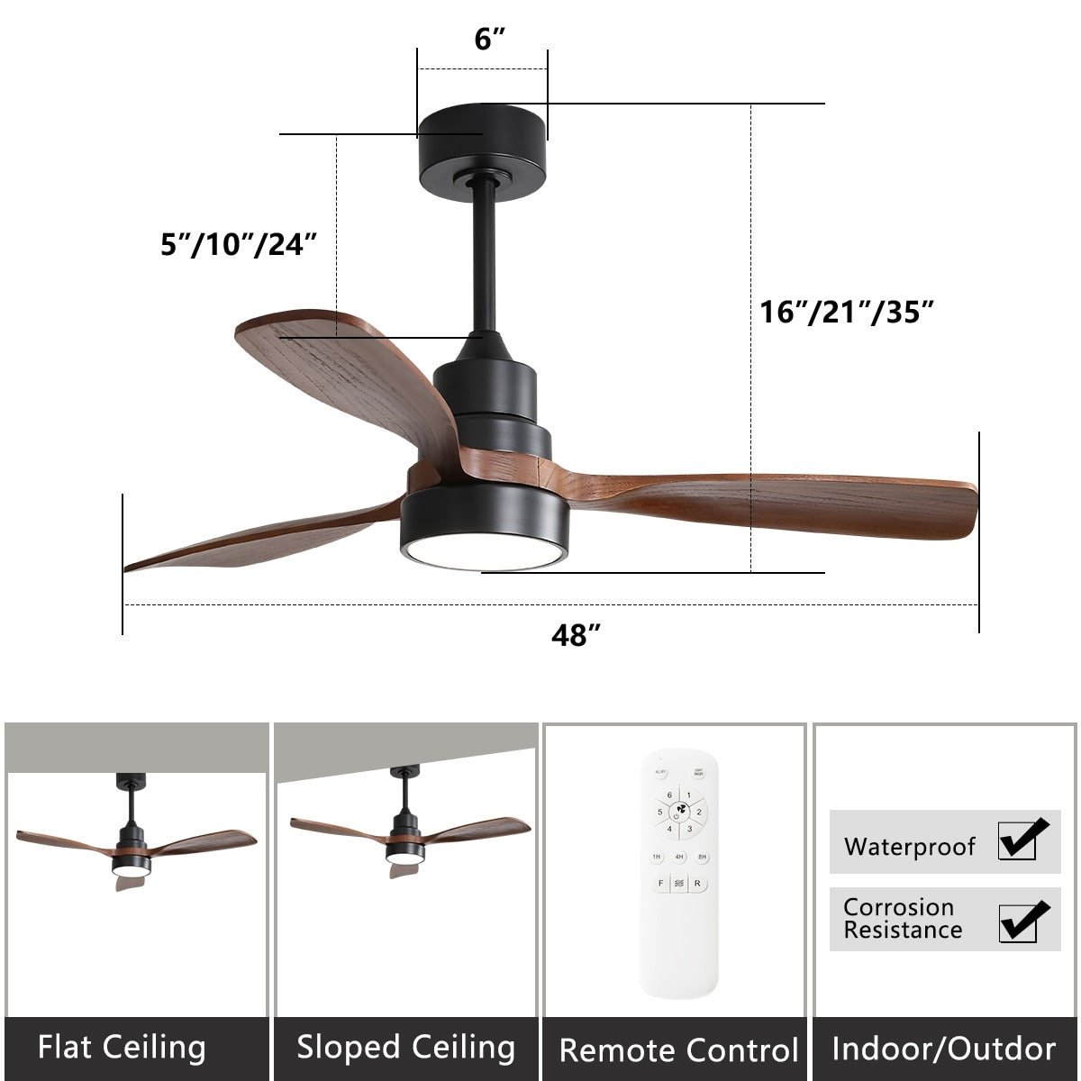 Ventilatore da soffitto a LED integrato da 48 e 52 pollici con luce e telecomando, motore DC reversibile