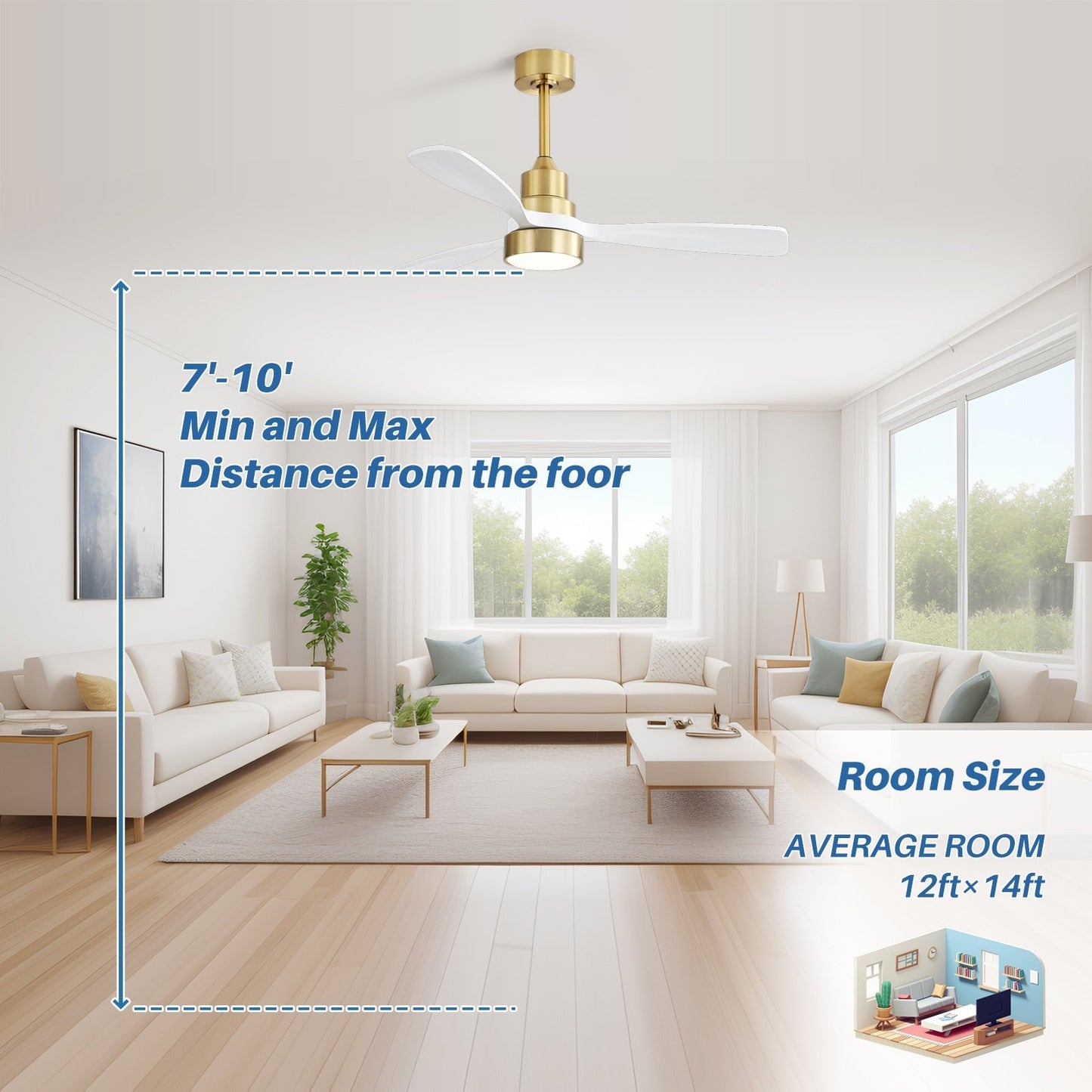 Ventilatore da soffitto a LED integrato da 48 e 52 pollici con luce e telecomando, motore DC reversibile